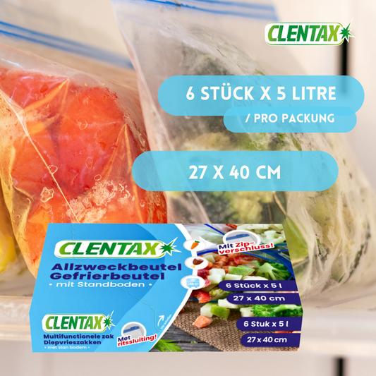 CLENTAX Gefrierbeutel 5L mit Zipverschluss 36 x 6 Stk