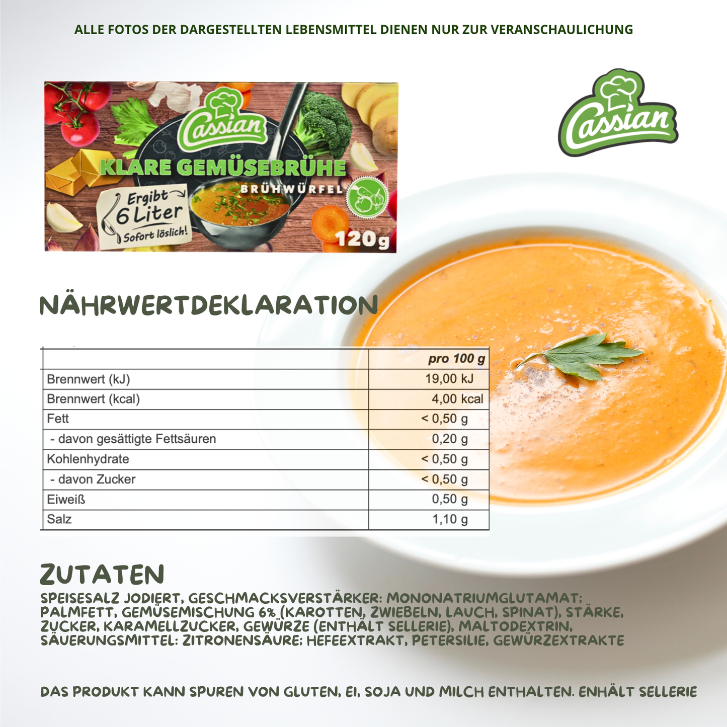 CASSIAN Brühwürfel Gemüsebrühe 30 x 120g für 360 x 0,5l