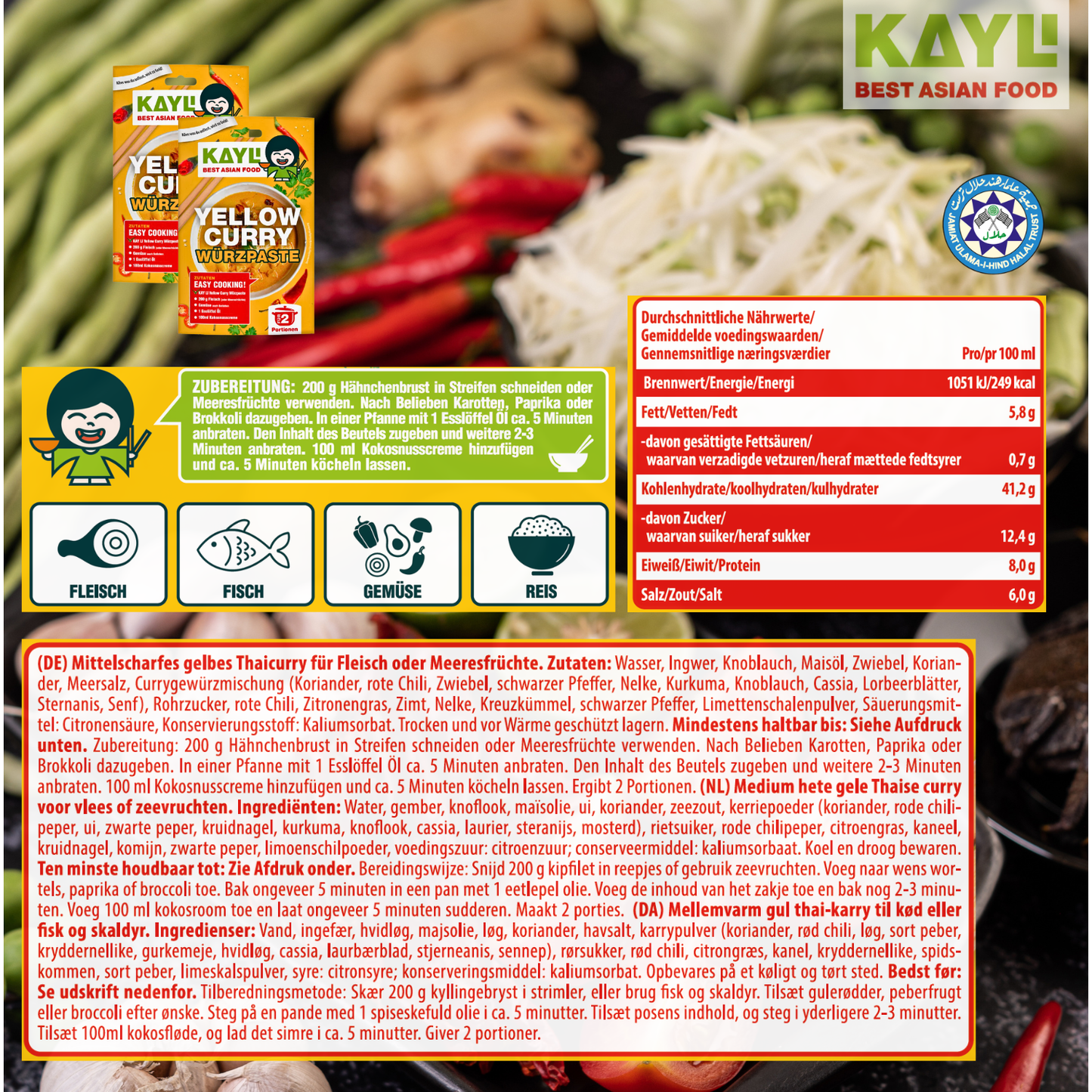 KAY LI Gelbe Curry Paste 15 x 50g