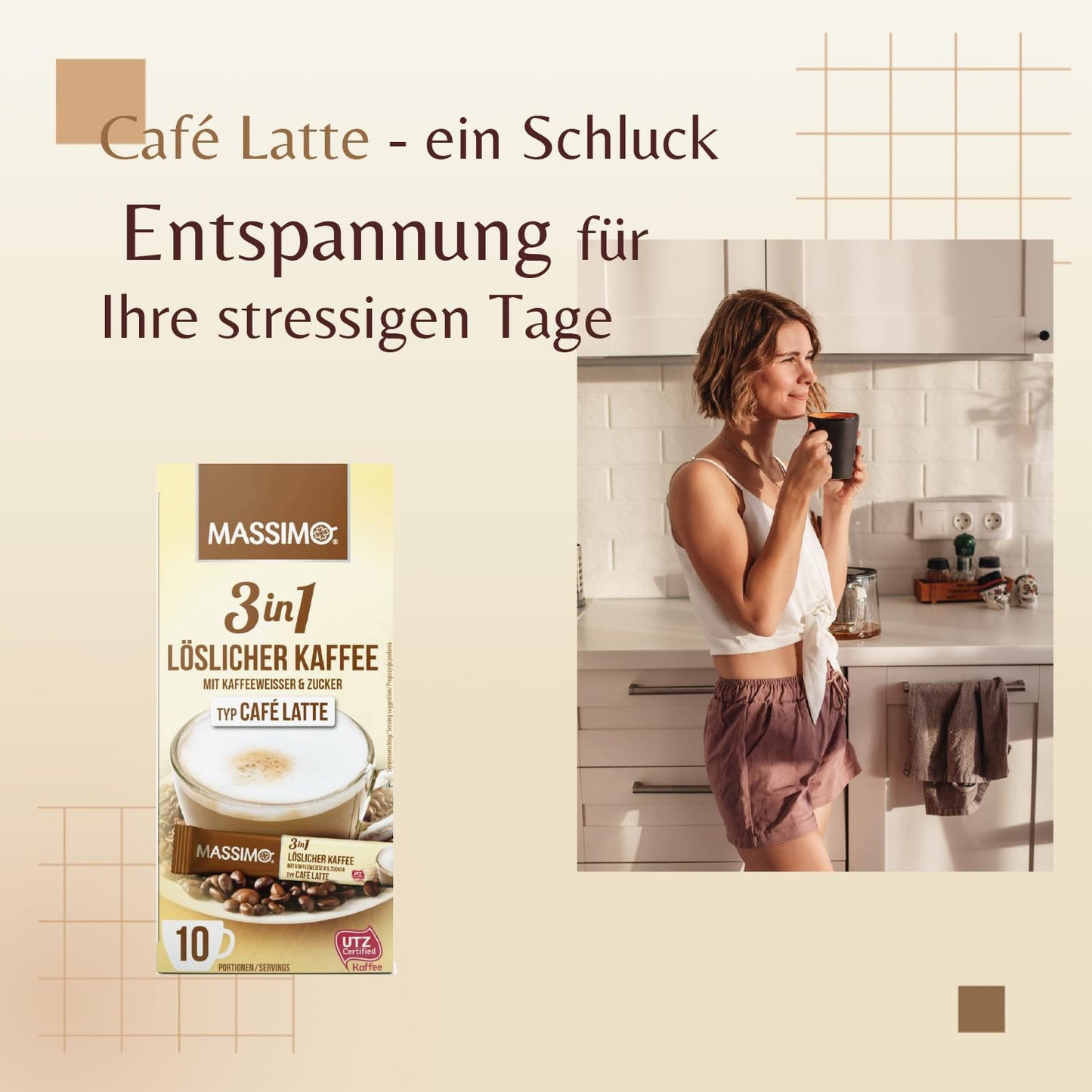 MASSIMO 3in1 Café Latte mit Kaffeeweisser & Zucker 16 x 125g