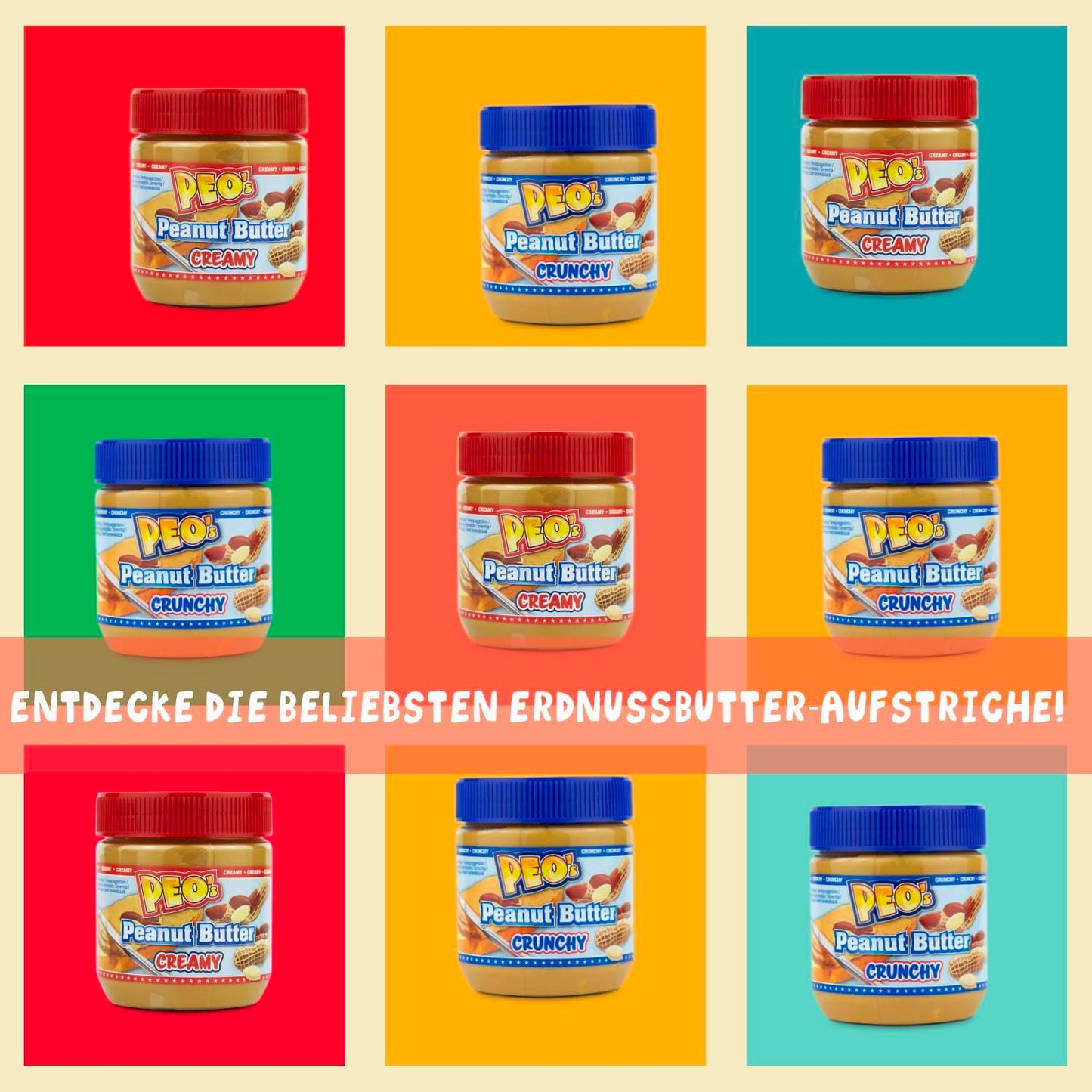PEO's 2 x 340g Erdnussbutter Crunchy & Cremig je 1 Stück - Natürliche Peanut Butter - Fein geröstet Extra Smooth