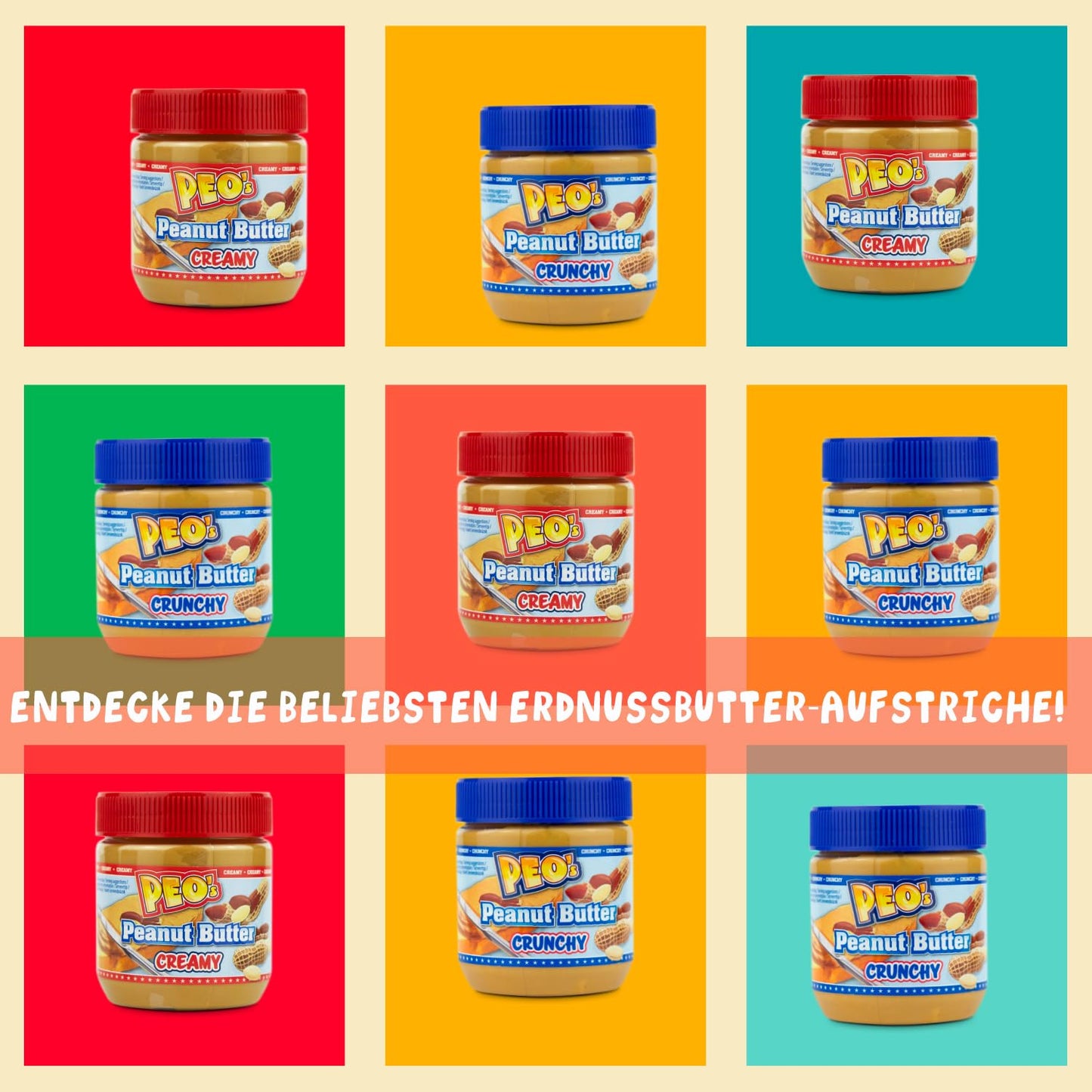 PEO's Peanut Butter 12 x 350g Erdnussbutter Crunchy