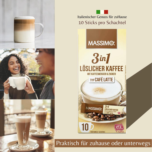 MASSIMO 3in1 Café Latte mit Kaffeeweisser & Zucker 16 x 125g