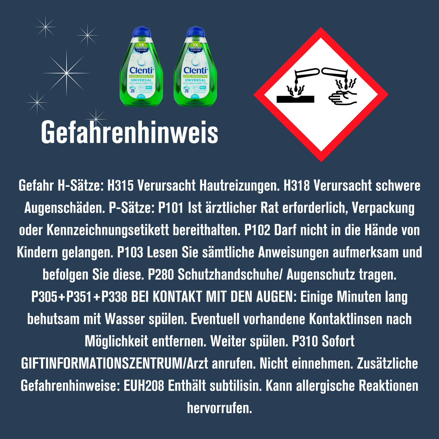 CLENTI Universal Waschmittel Flüssig 10 x 625ml mit Dosierkappe - 260 Waschladung Super-Konzentrat
