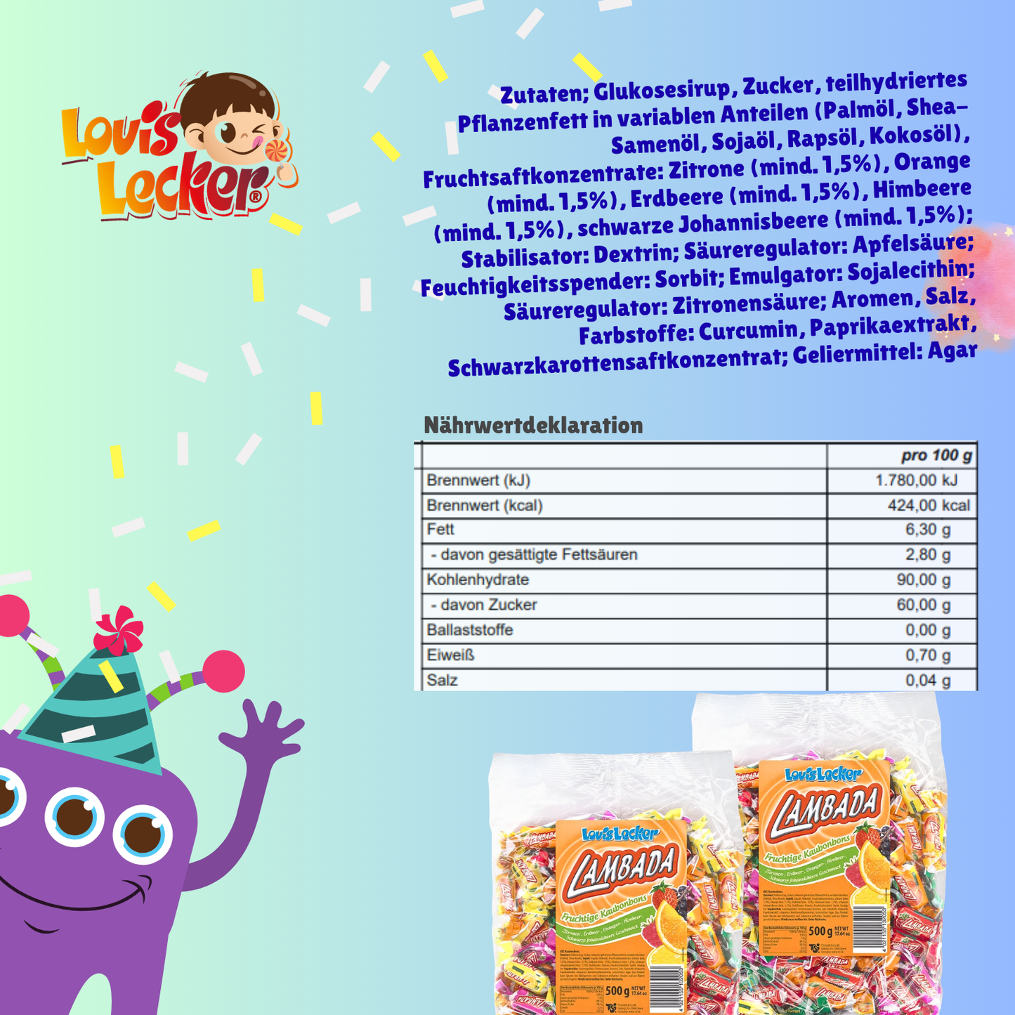 LOUIS LECKER Fruchtkaubonbons Sauer 10 x 500g