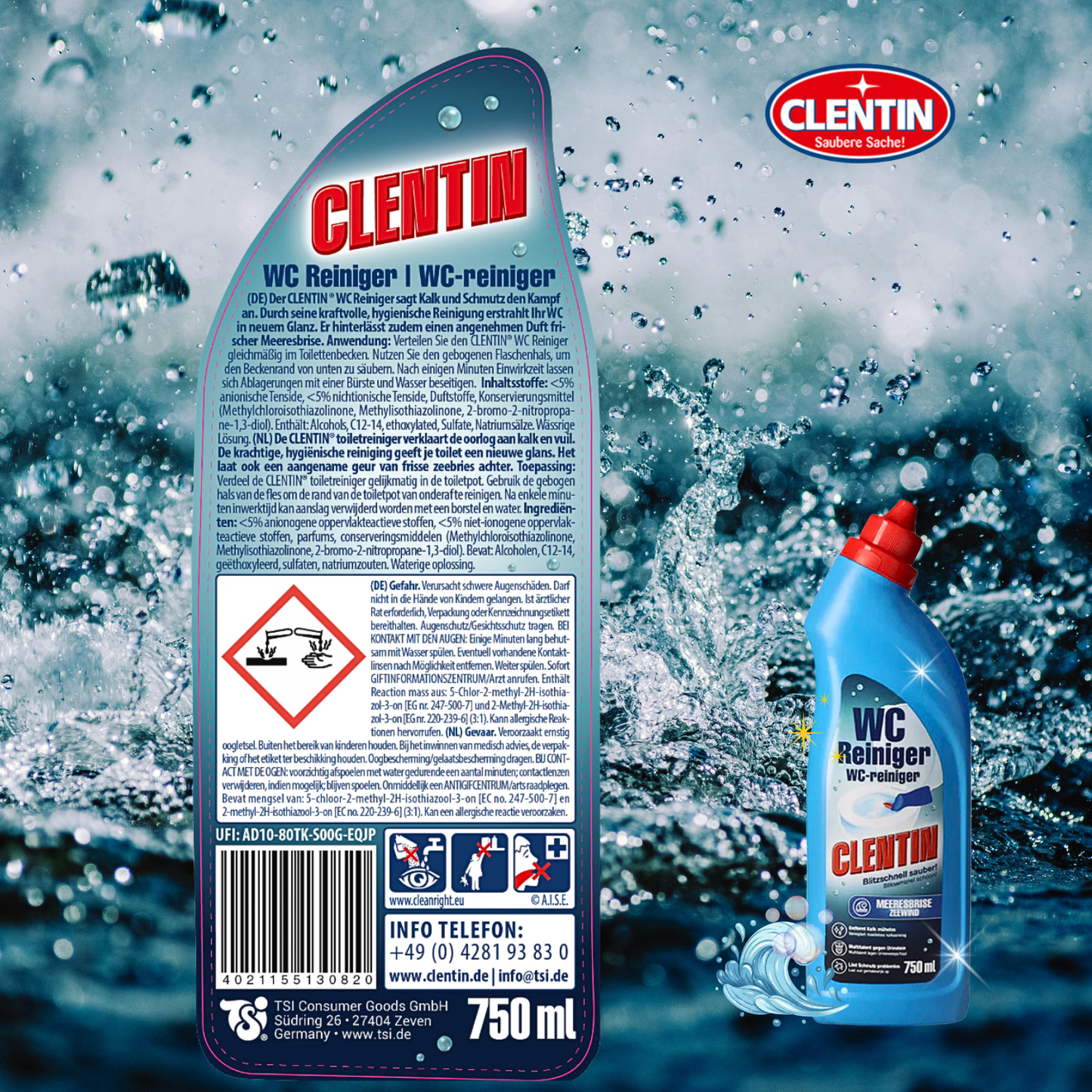 CLENTIN WC Reiniger Urinstein & Kalklöser 16 x 750 ml