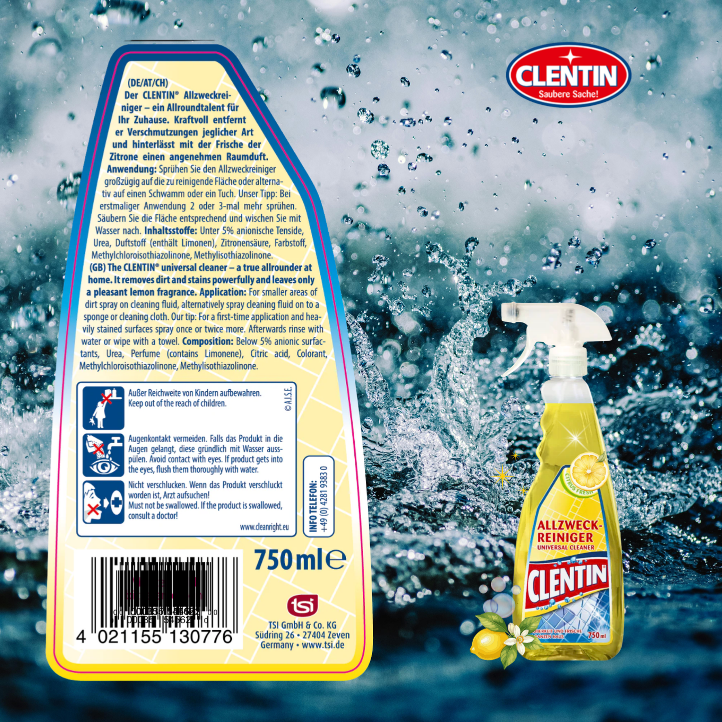 CLENTIN Allzweckreiniger Citrusfrische 750ml Für nahezu alle Oberflächen