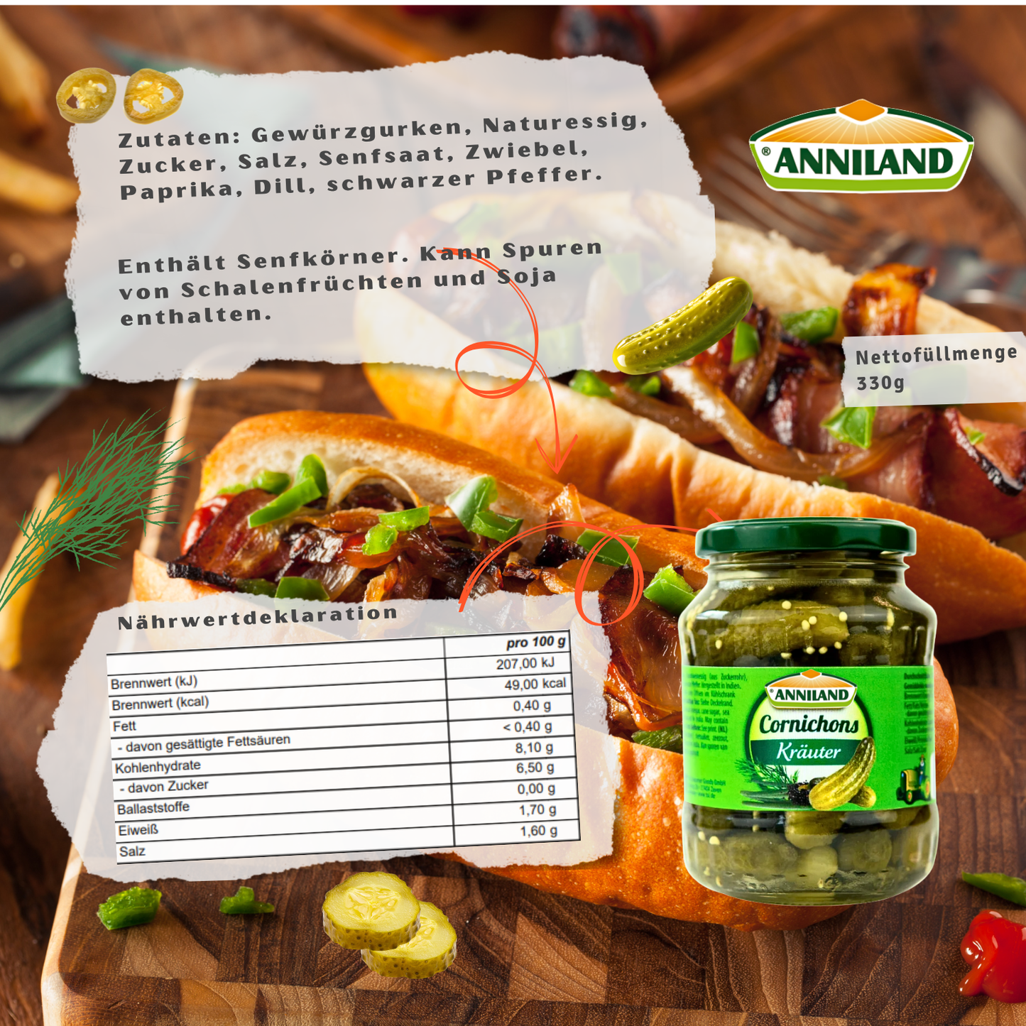 ANNILAND Cornichons Kräuter 330g