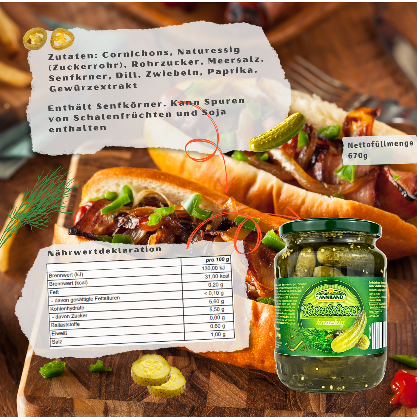 ANNILAND Cornichons 670g