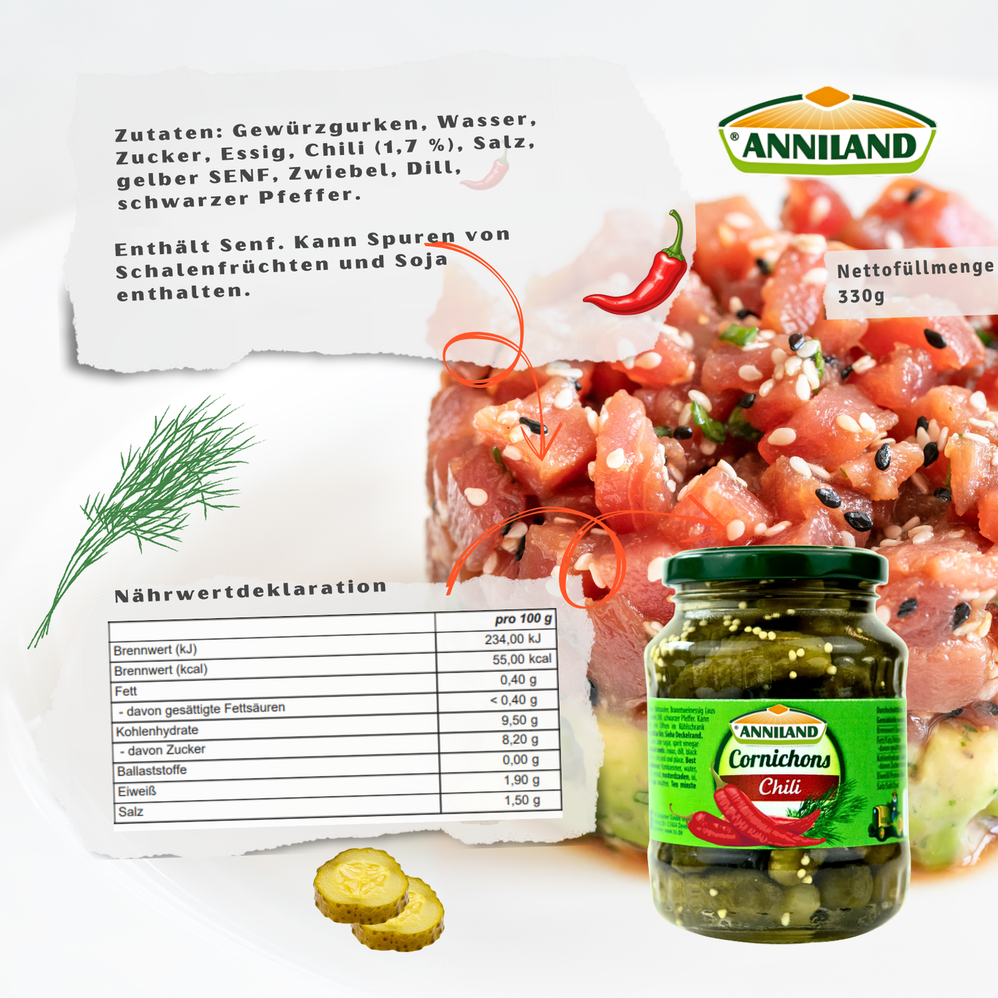 ANNILAND Cornichons mit Chili 330g