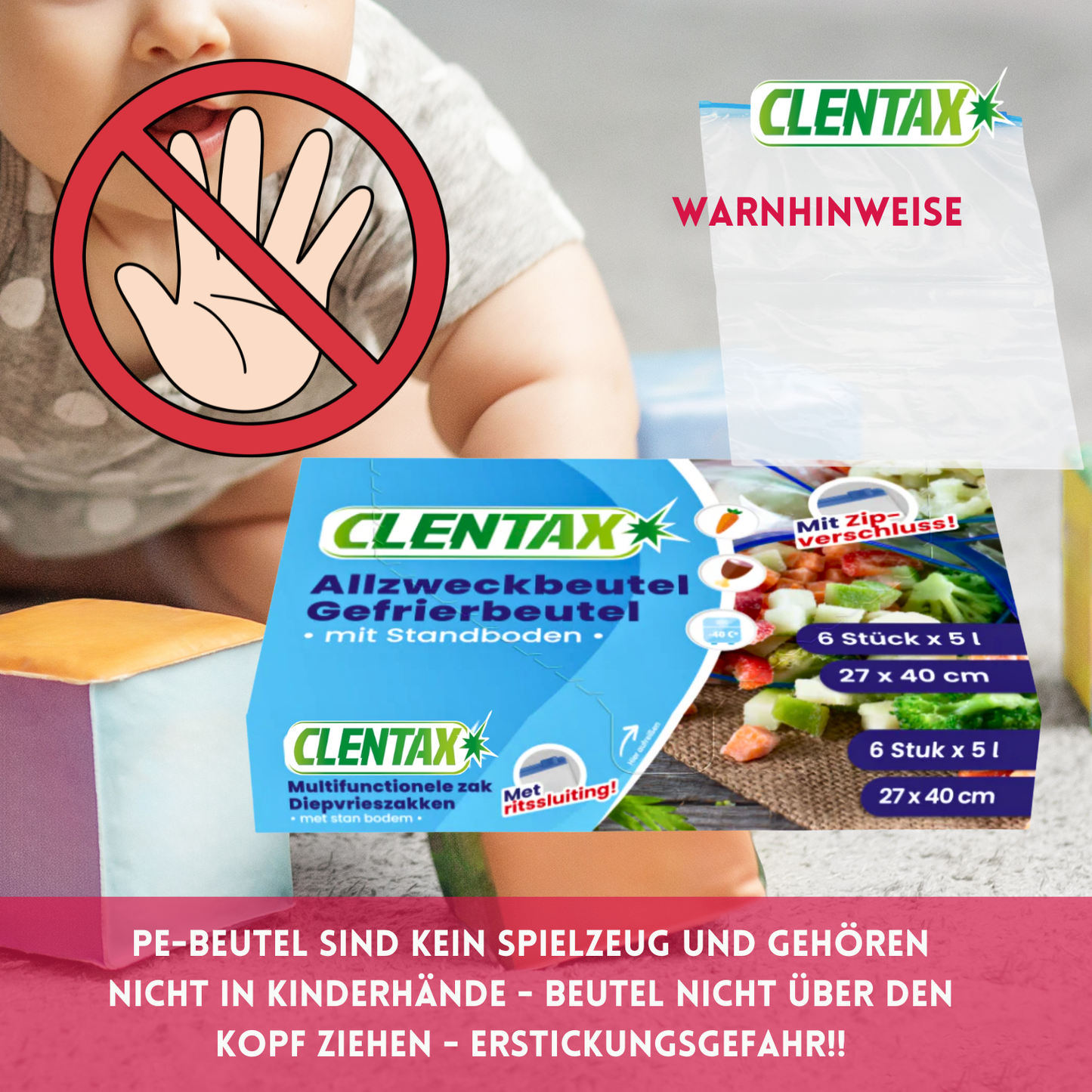 CLENTAX Gefrierbeutel 1L mit Gleitverschluss 30 x 20 St