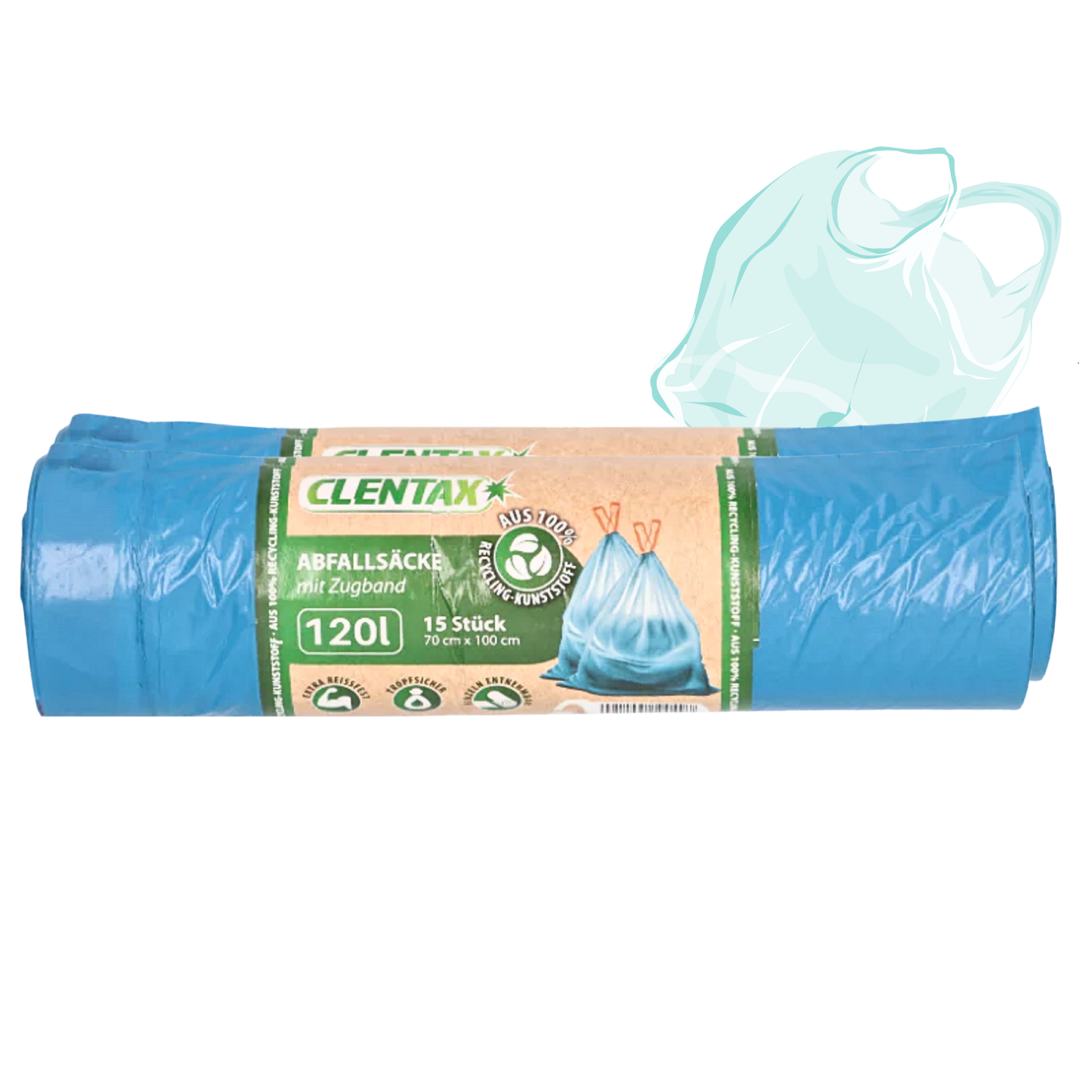 CLENTAX Schwerlastsack 120L Müllsack mit Zugband 15 St
