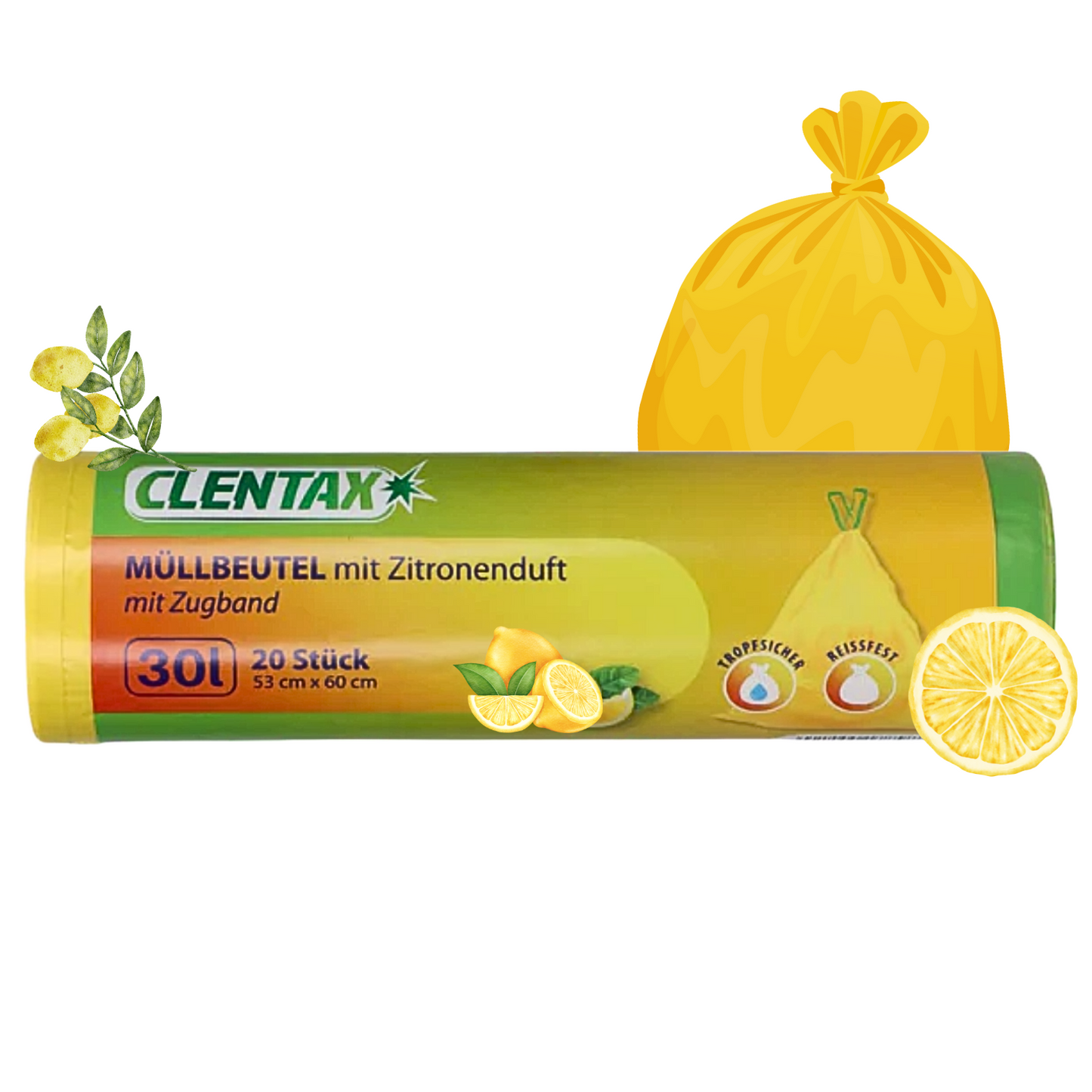 CLENTAX Müllbeutel 30L mit Zugband & Zitrusduft 25 St