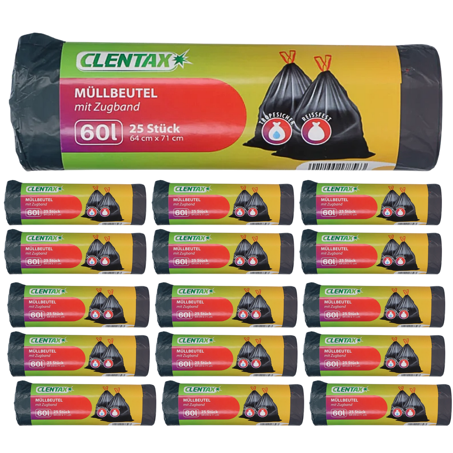 CLENTAX Müllbeutel 60L mit Zugband 16 x 25 St (insg. 400 St)