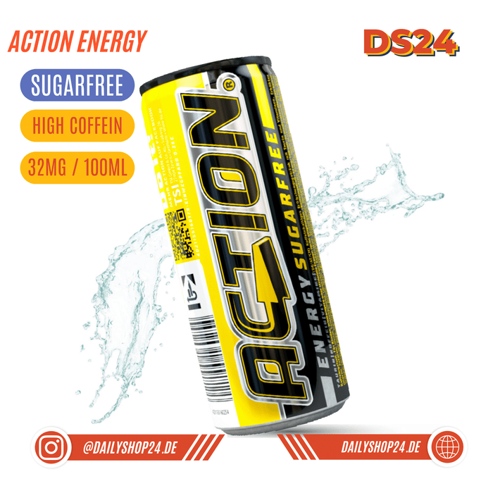 dailyshop24 action energy sugarfree zuckerfreies sportgetränk mit erhöhte koffeingehalt für leistungfähigkeit und konzentrationsvermögen