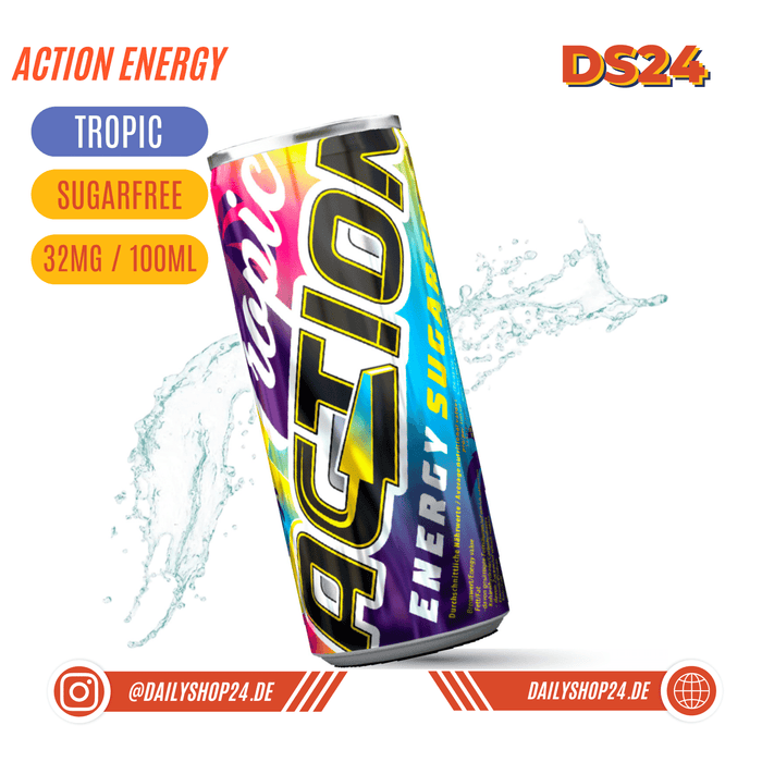 dailyshop24 action energy drink sportgetränk mit erhöhtem koffeingehalt für erhöhte leistungsfähigkeit und konzentration zuckerfrei und lecker jetzt kaufen und genießen