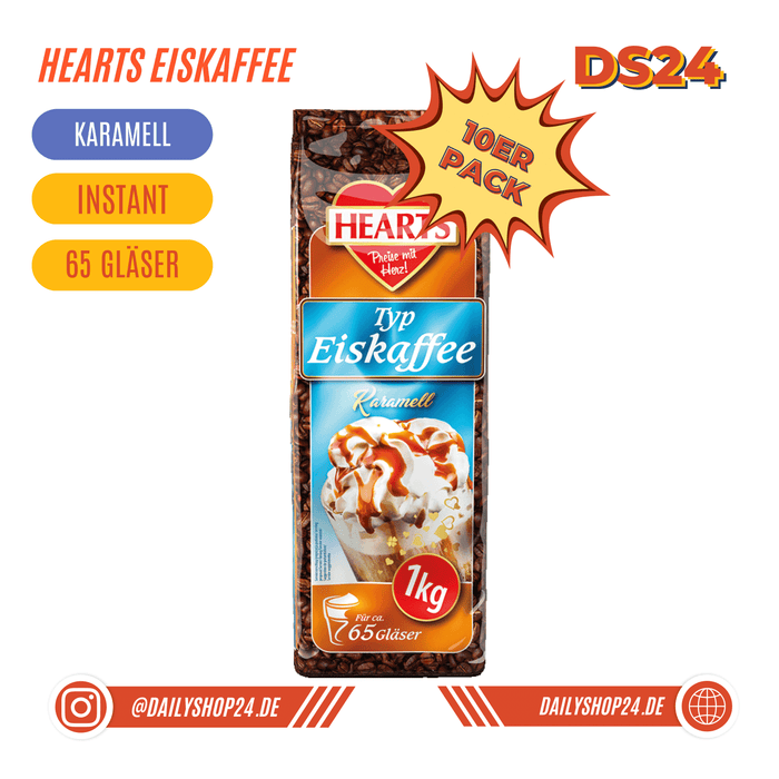 dailyshop24 produktbild hearts eiskaffee karamell eiskaffeepulver mit karamellgeschmack in der großen vorratspackung