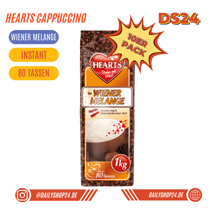 dailyshop24 hearts cappuccino wiener melange cappuccino instant kafffeepulver extrem geschmeidig und leicht lösbar