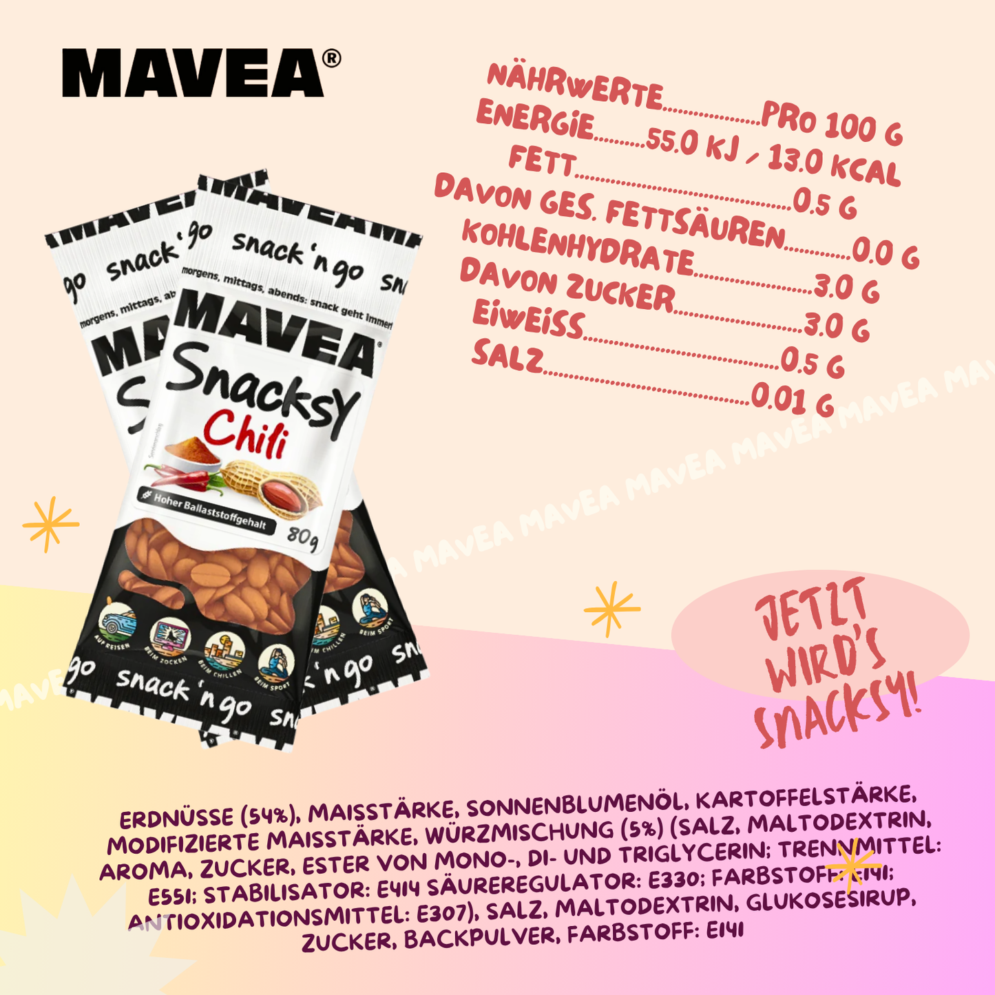 MAVEA Erdnüsse mit Chili im Teigmantel 24 x 80g