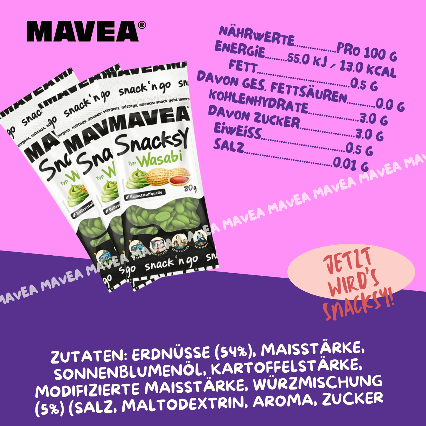 MAVEA umhüllte Erdnüsse Wasabi 24 x 80g