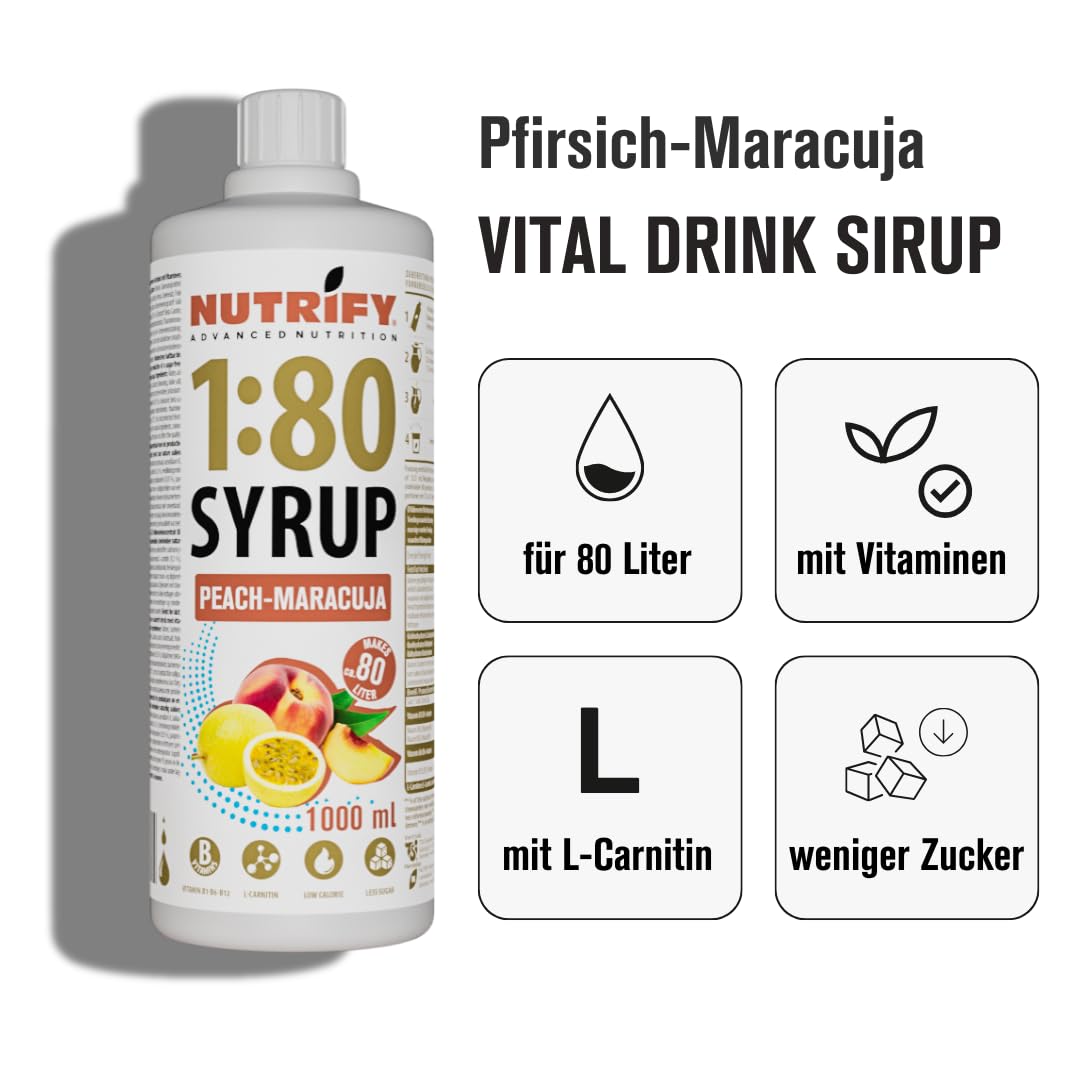 NUTRIFY Vital Drink Sirup 1:80 Pfirsich-Maracuja 1L - 12er VPE