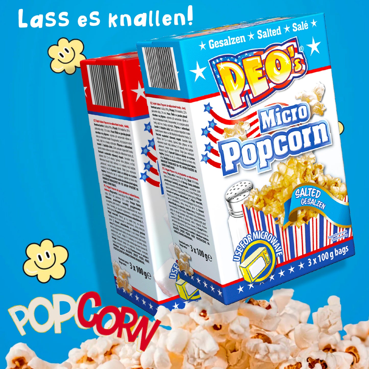 PEO'S Mikrowelle Popcorn 24 Schachteln mit 3 x 100g Süß Salzig - Für Kinoabend