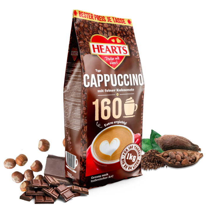 HEARTS Cappuccino mit feiner Kakaonote 1kg - Neue Sorte