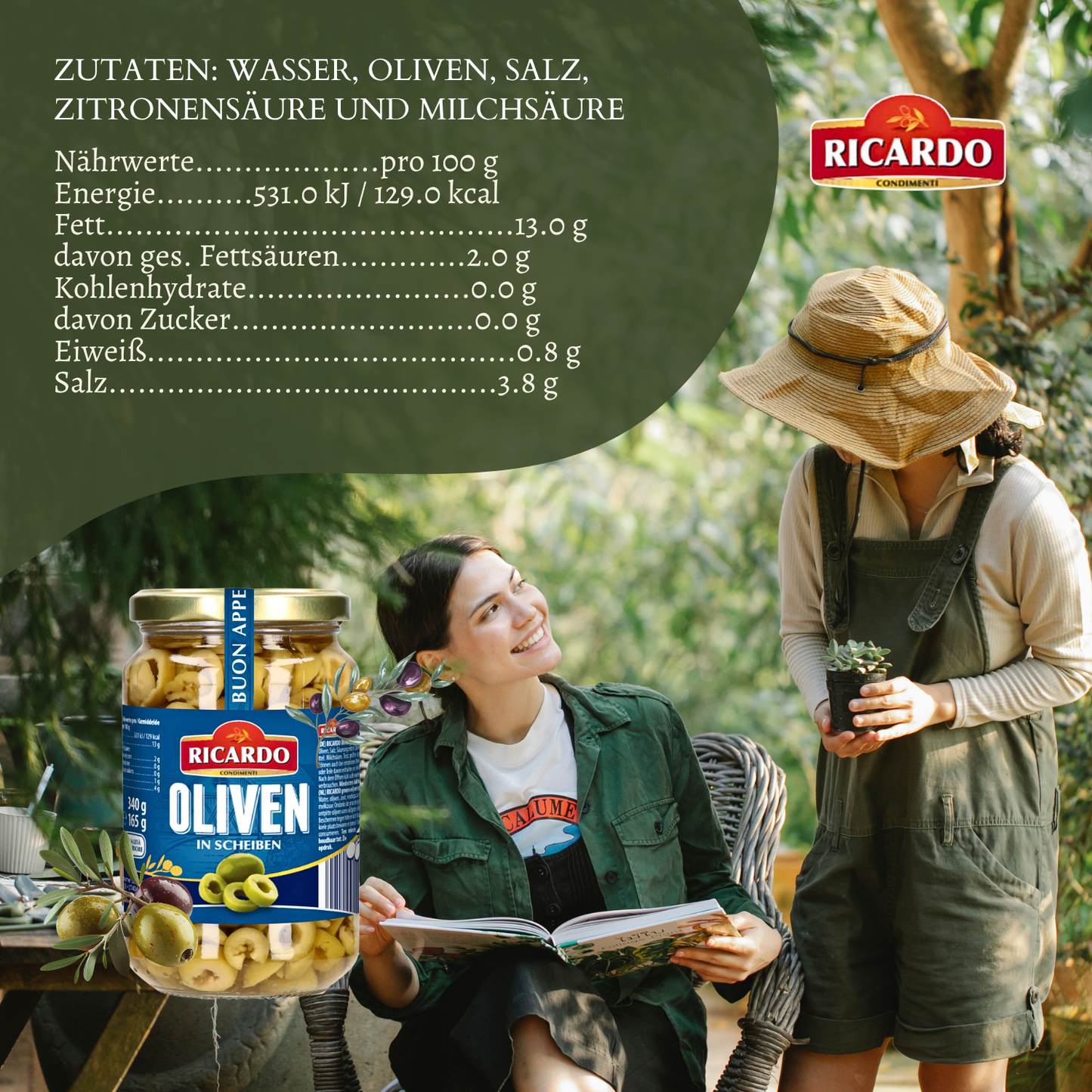 RICARDO Oliven grün in Scheiben 340g