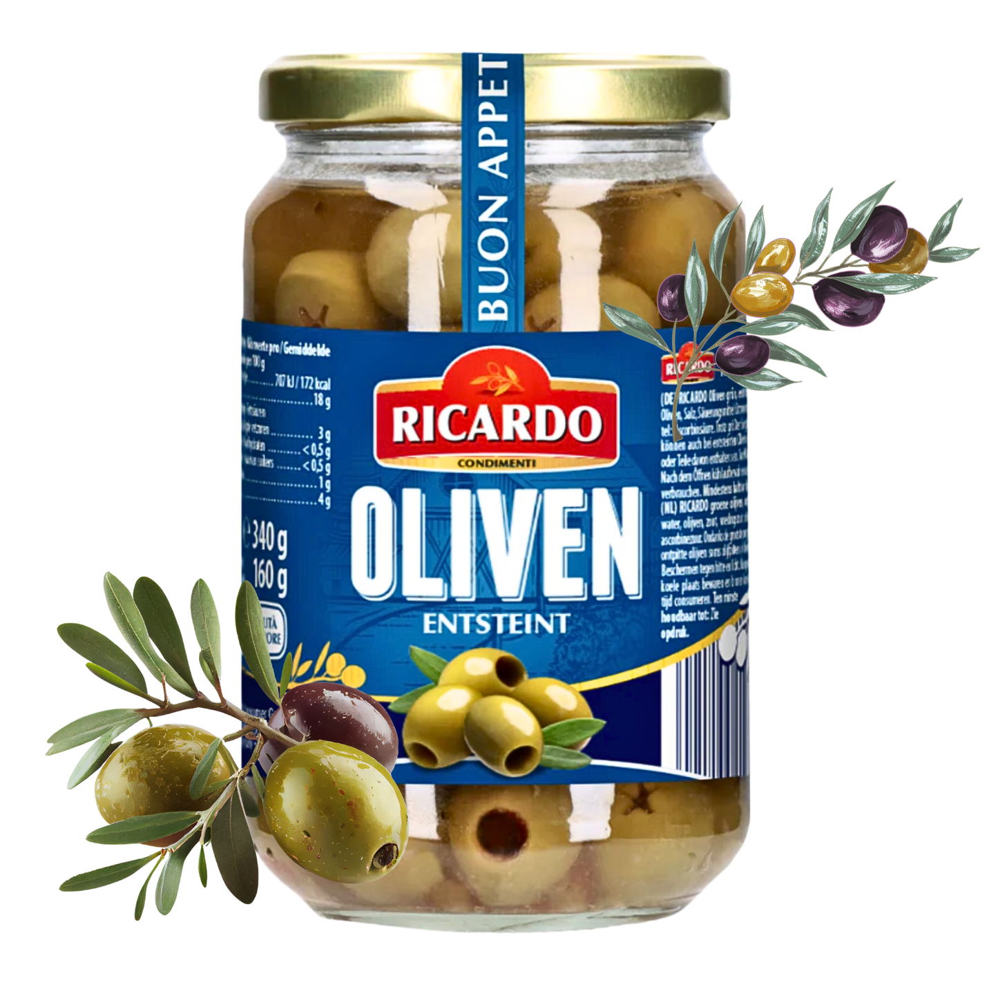 RICARDO Oliven grün 12 x 340g - entsteint