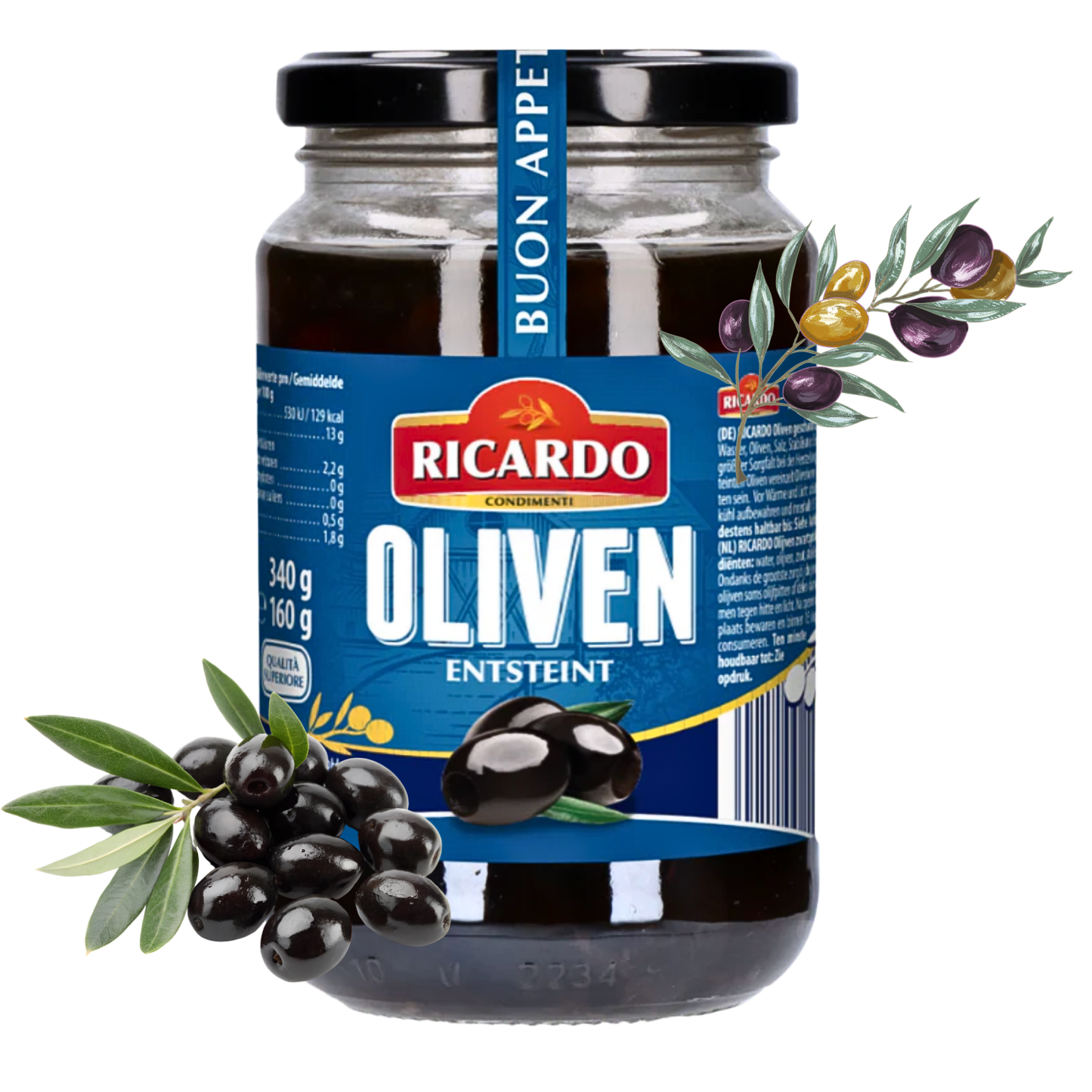 RICARDO Oliven schwarz 12 x 340g - entsteint