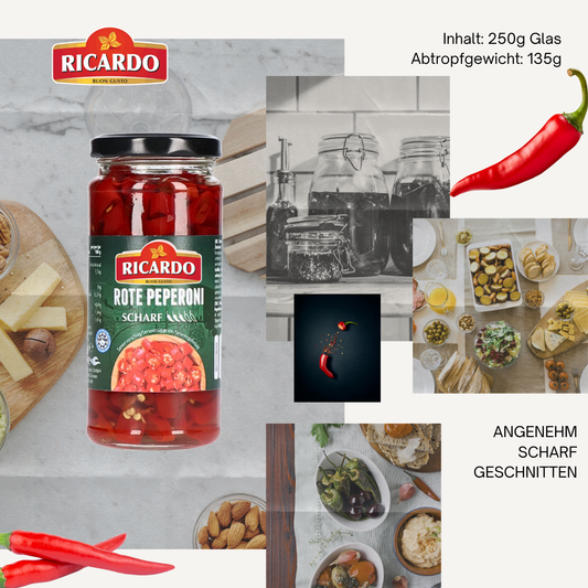 RICARDO Rote Peperoni Chili geschnitten 12 x 250g