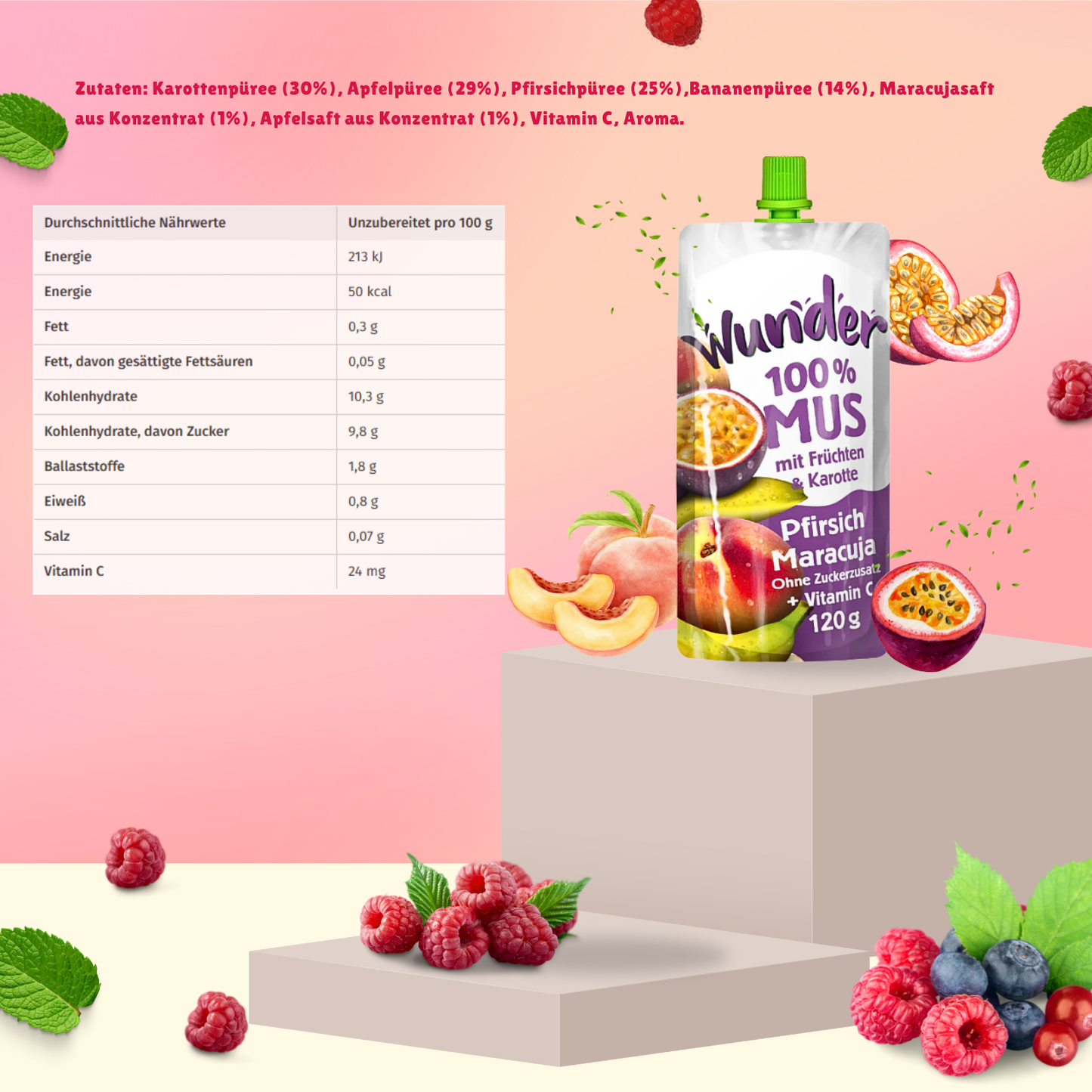 WUNDER Quetschie Mus 120g Pfirsich-Maracuja