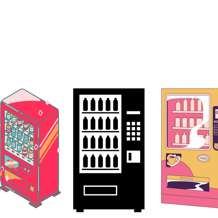 viele bunte Vendingautomaten in animiertem Design