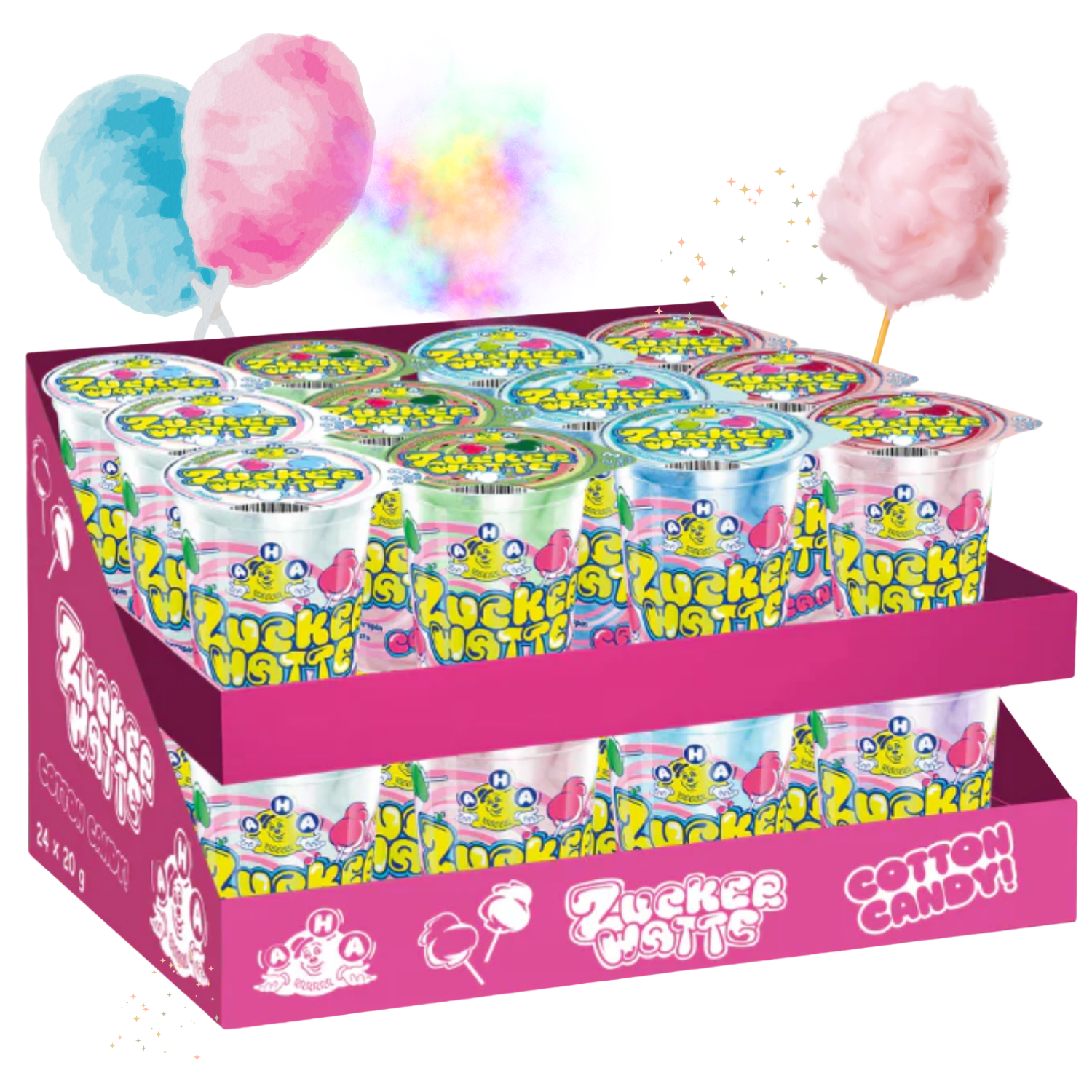 AHA Zuckerwatte 7 Sorten 24 x 20g Becher