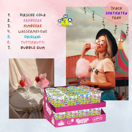 AHA Zuckerwatte 7 Sorten 24 x 20g Becher