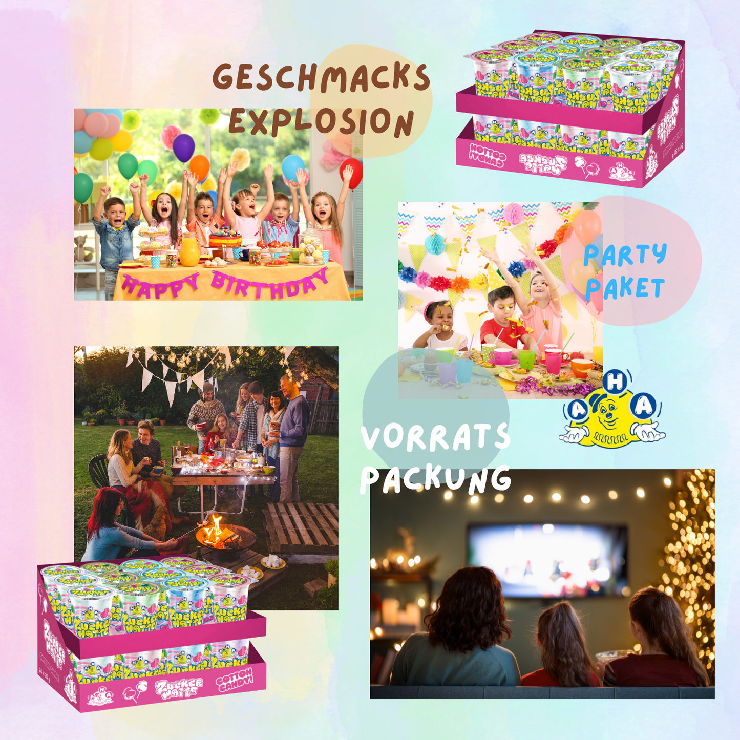 AHA Zuckerwatte 7 Sorten 24 x 20g Becher