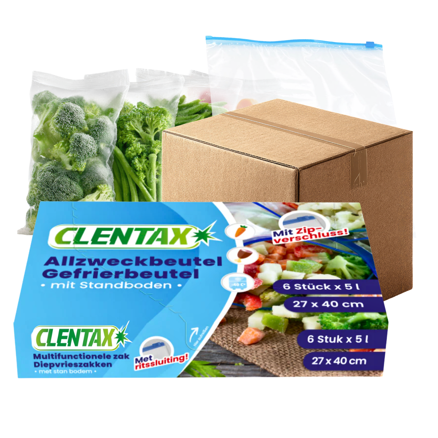 CLENTAX Gefrierbeutel 5L mit Zipverschluss 36 x 6 Stk