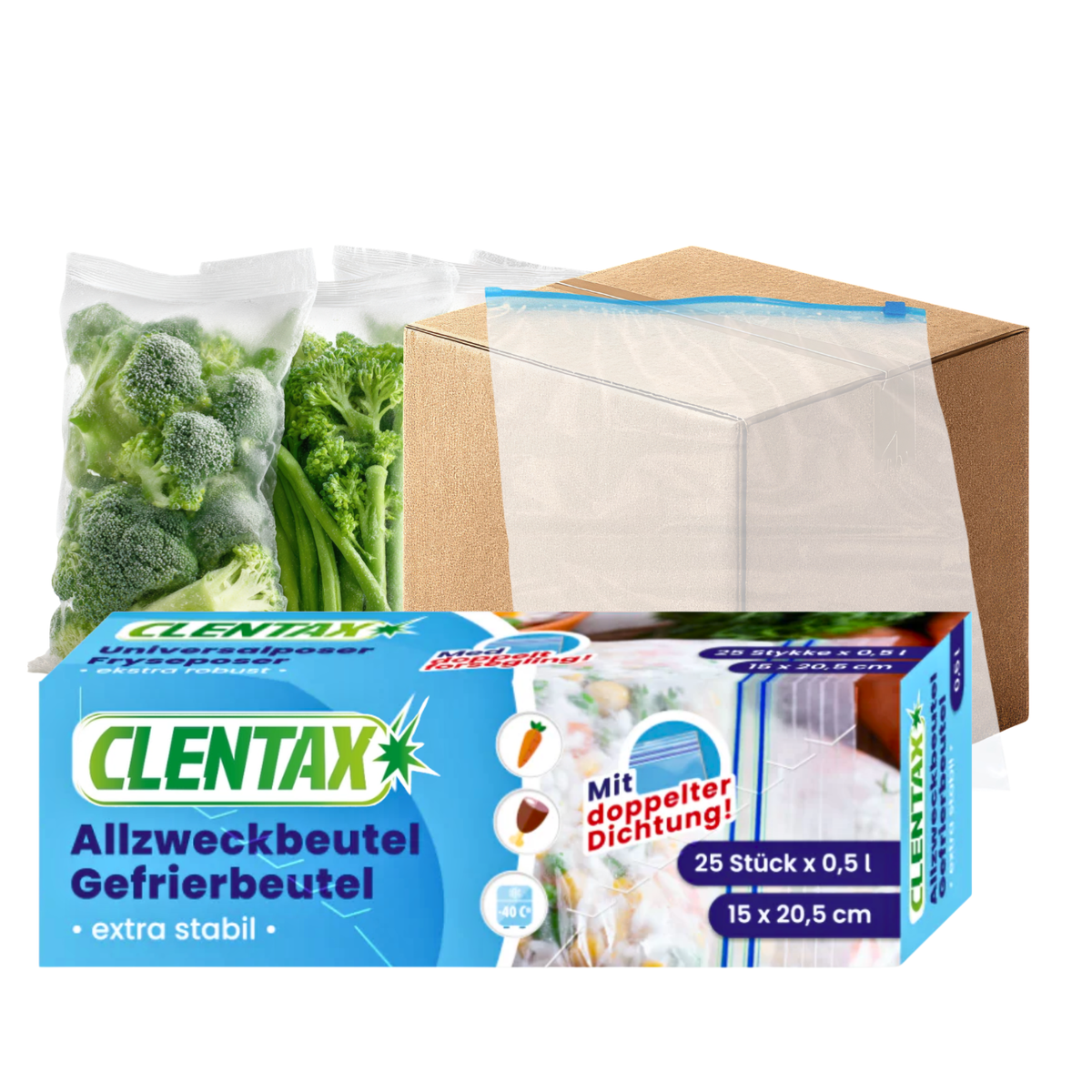 CLENTAX Gefrierbeutel 0,5L mit doppelter Dichtung 30 x 25 Stk
