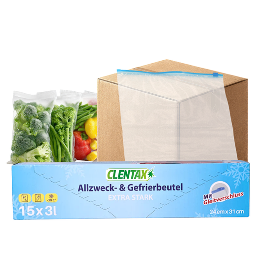 CLENTAX Gefrierbeutel 3L mit Gleitverschluss 30 x 15 Stk