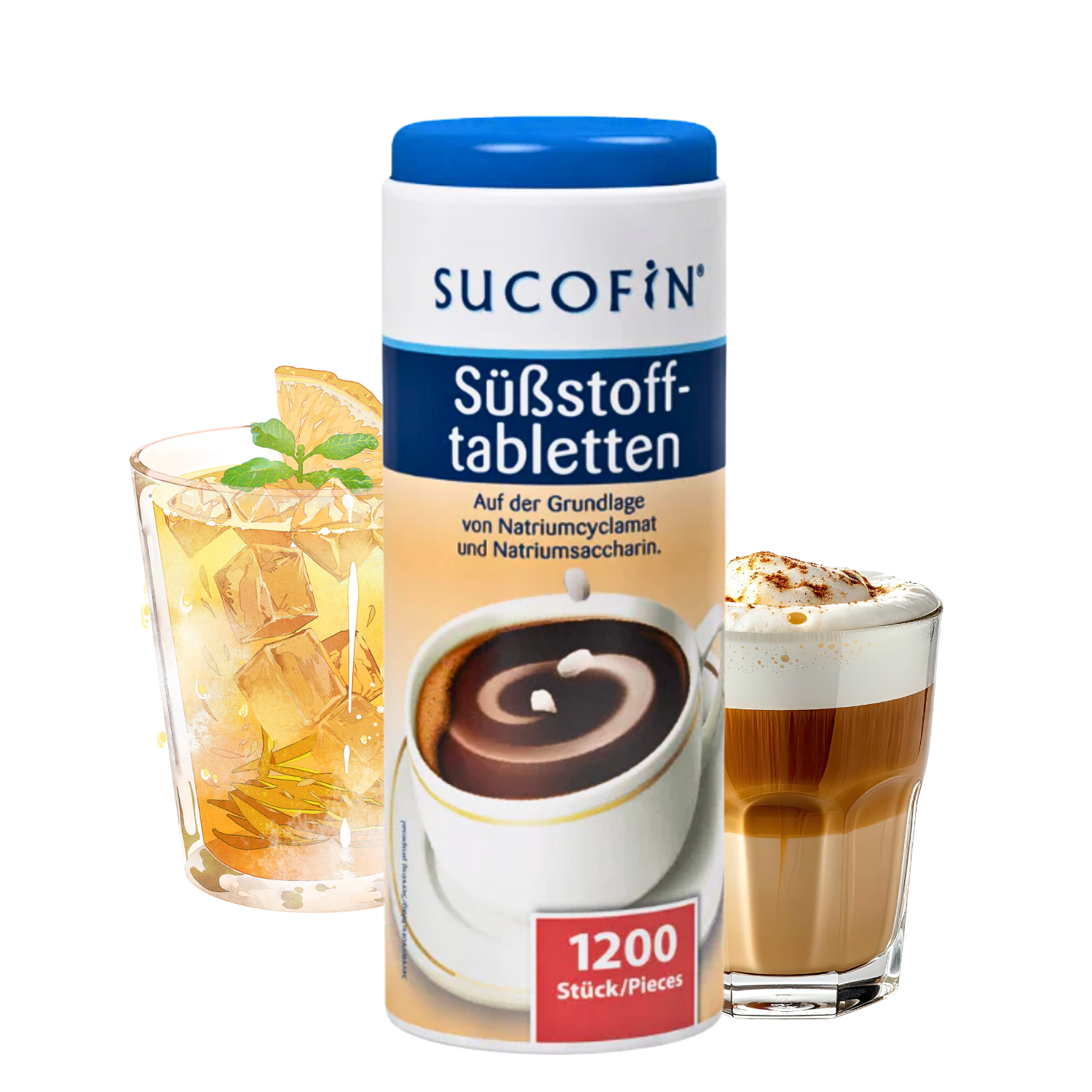 SUCOFIN Süßstoff Tabletten 1200 Stk, 72g Tafelsüße für Kaffee