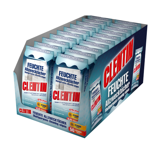 CLENTIN Feuchte Allzwecktücher, 20 x 50 St Zitrone, Streifenfrei, Fettlösend
