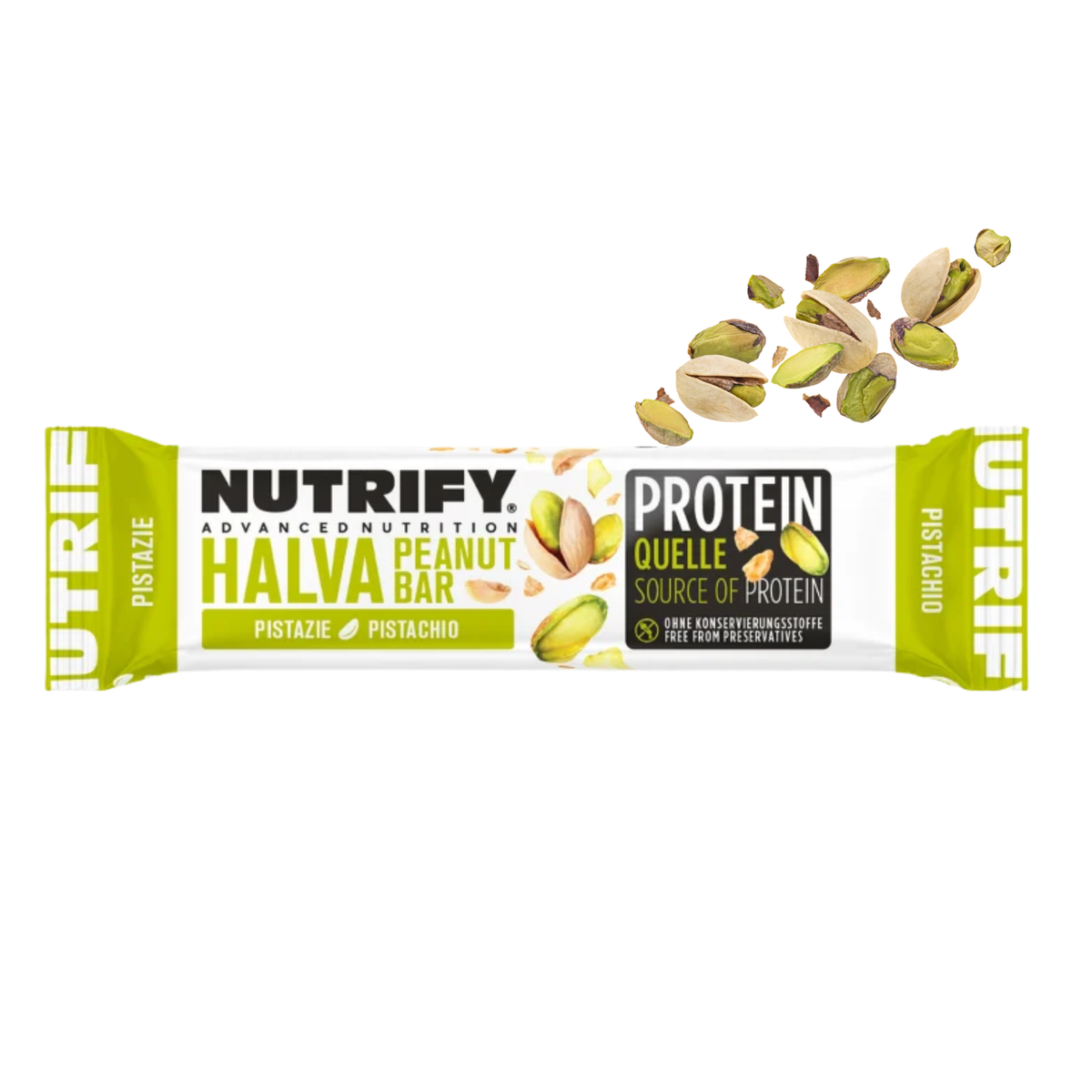 NUTRIFY Halva-Riegel mit Pistazie 8 x 60g Nuss Riegel für unterwegs
