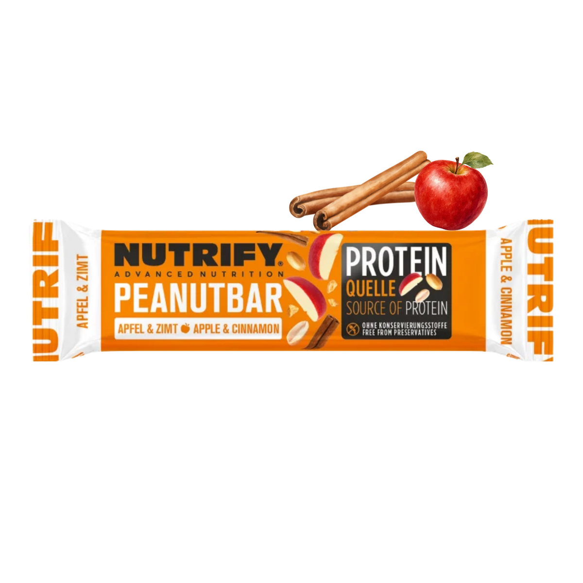 NUTRIFY Erdnuss-Riegel mit Apfel-Zimt 8 x 60g Nuss Riegel für unterwegs