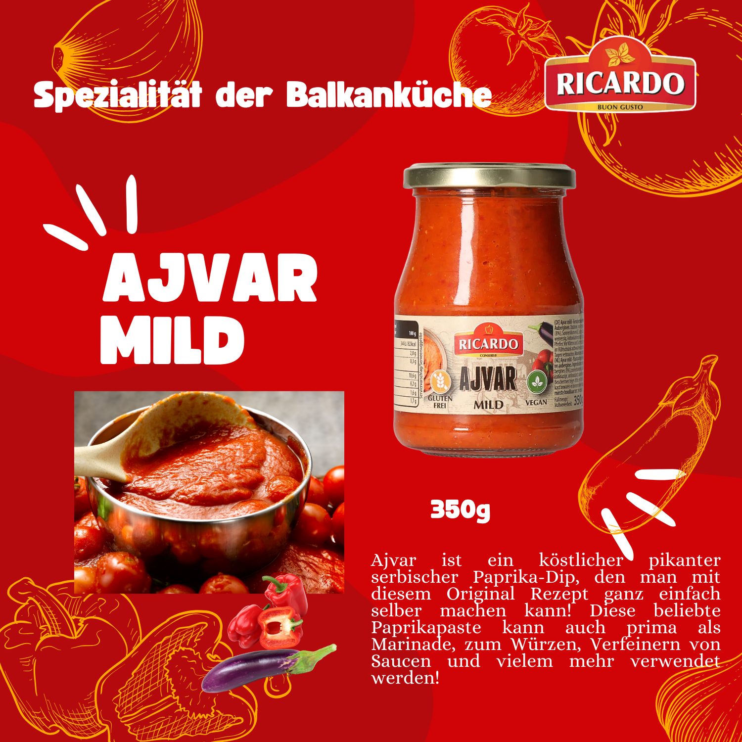 RICARDO Ajvar Mild 10 x 350g