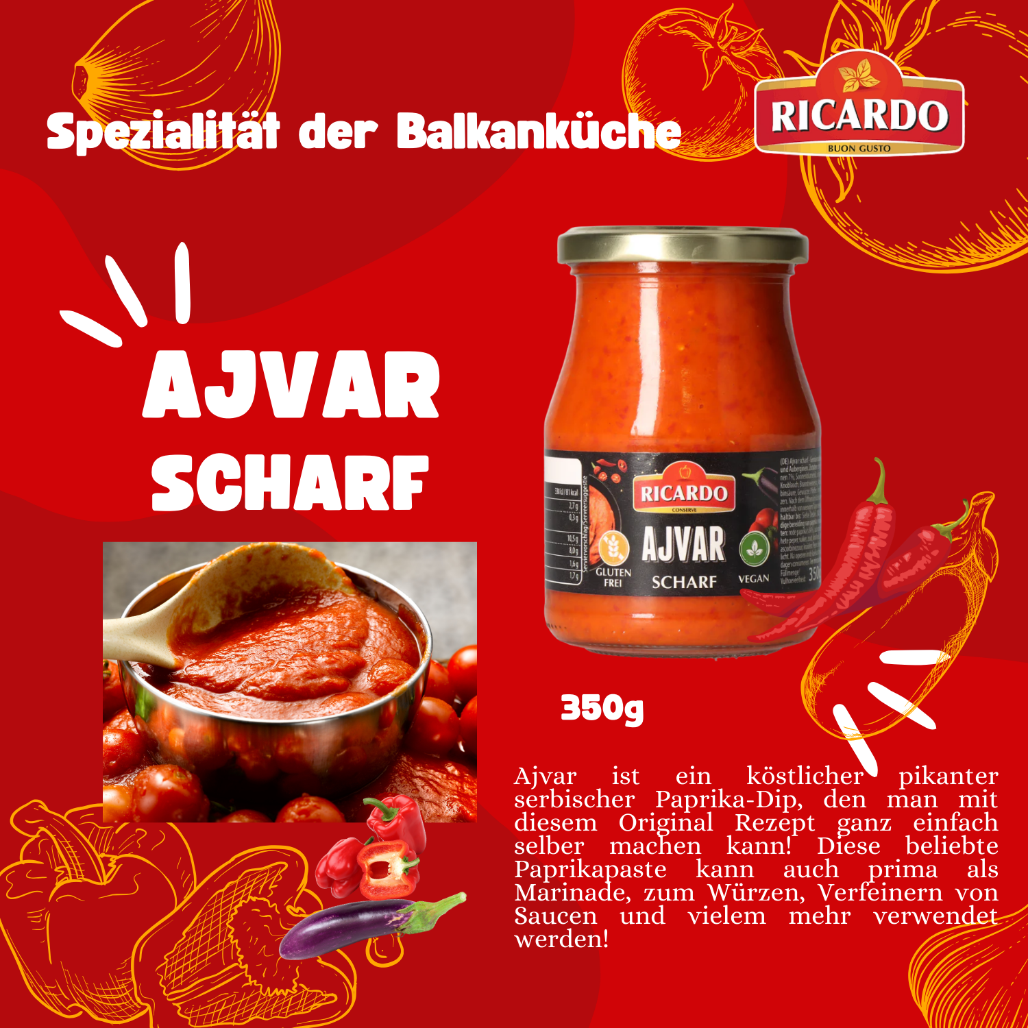 RICARDO Ajvar Scharf 350g