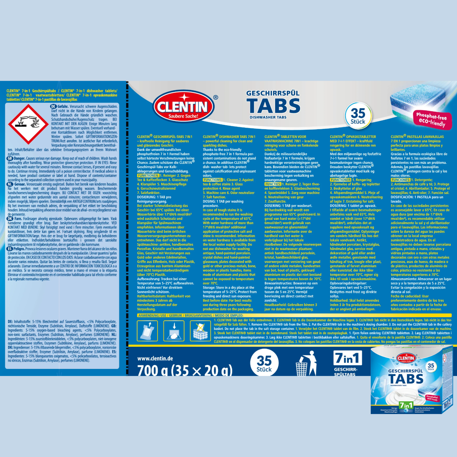 CLENTIN 7in1 Geschirrspültabs 12 x ( 35 Stk á 20g )