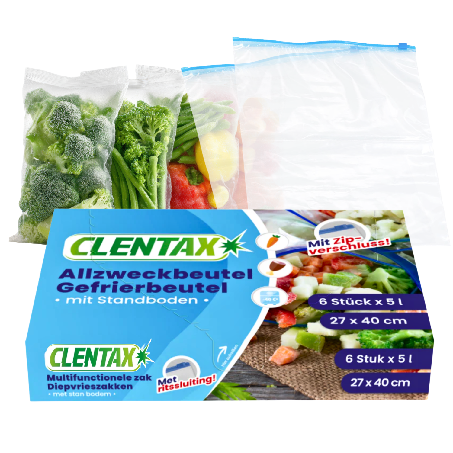 CLENTAX Gefrierbeutel 5L mit Zipverschluss 6 Stk