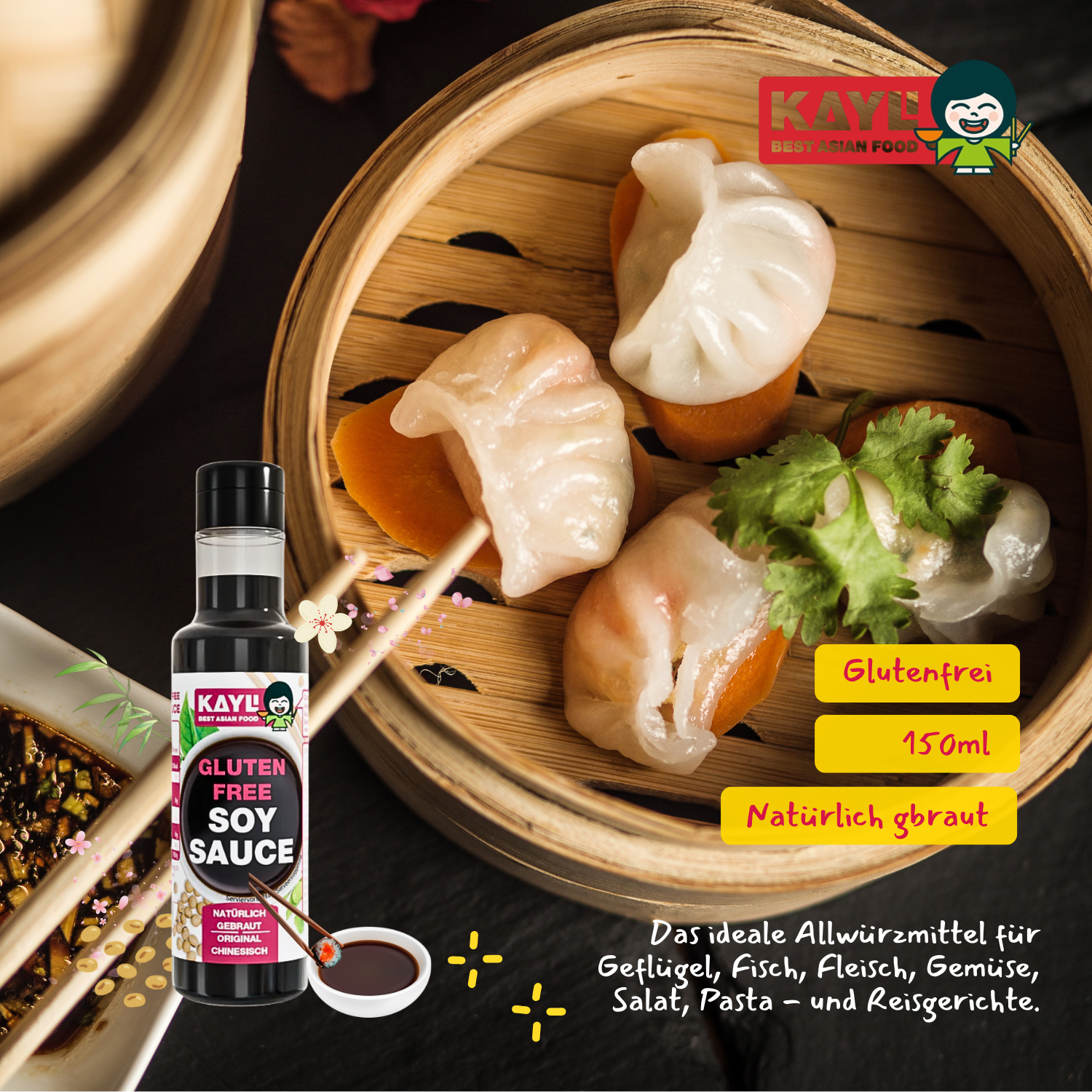 KAY LI Sojasauce glutenfrei 12 x 150ml - Authentische Aromen aus Asien