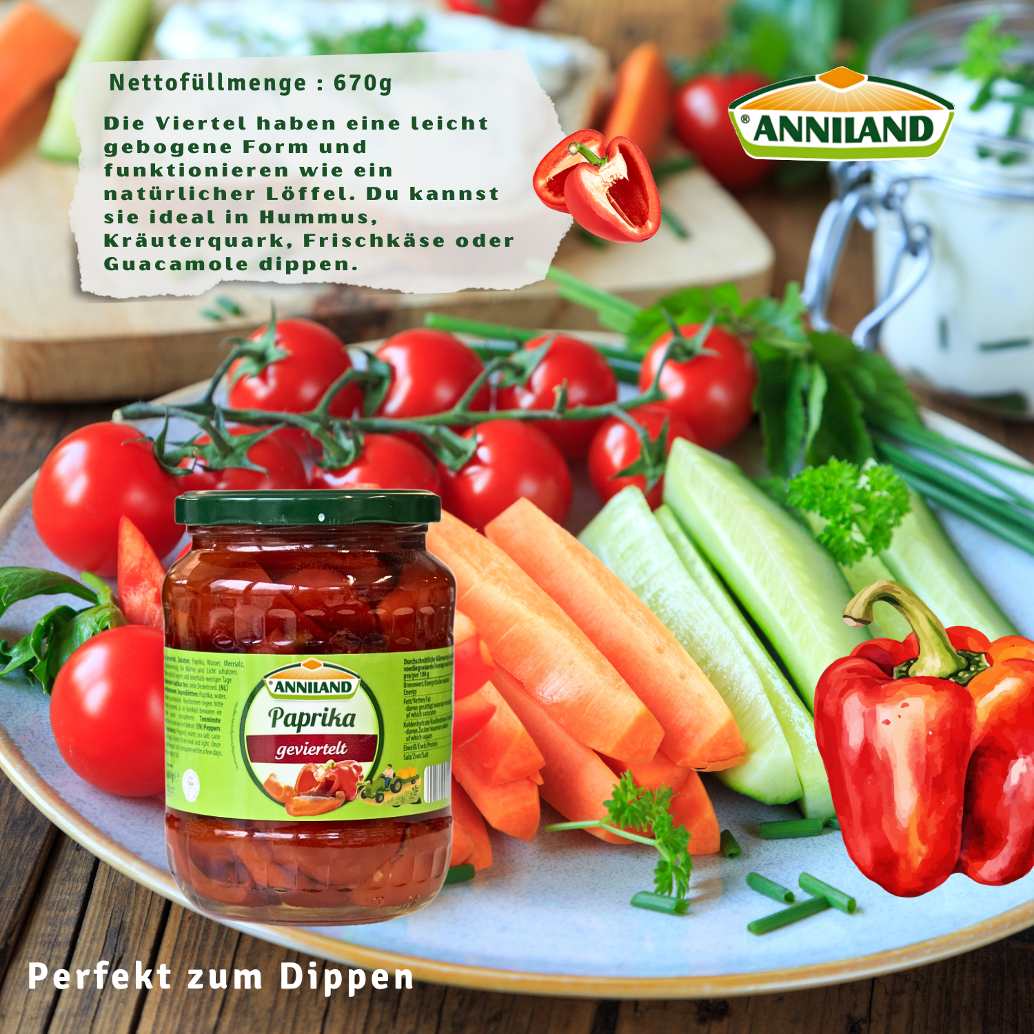 ANNILAND Geviertelte Paprika 12 x 680g