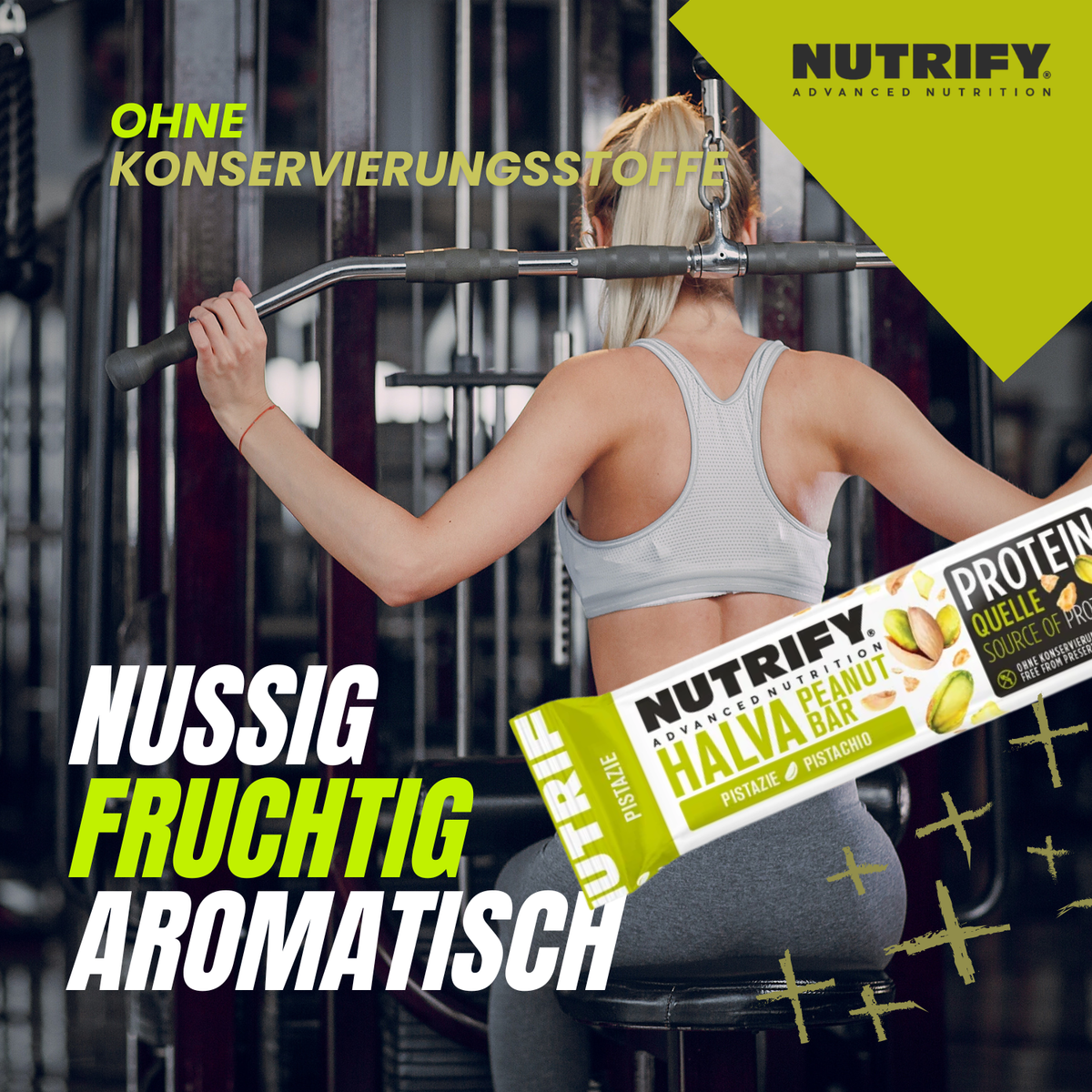 NUTRIFY Halva-Riegel mit Pistazie 8 x 60g Nuss Riegel für unterwegs